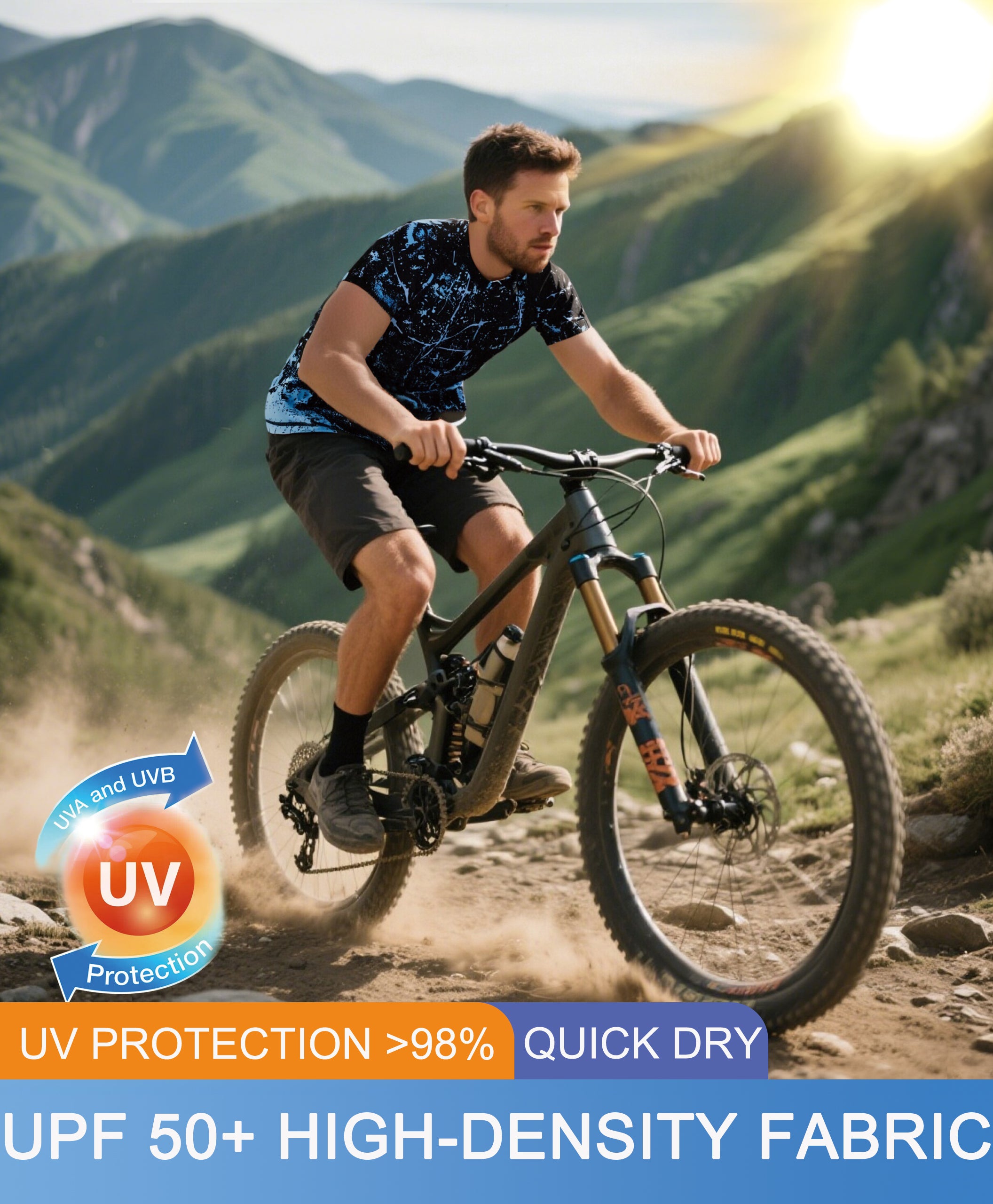 Fluorescent Blue Splash-Ink UPF 50+ Sunscreen T-Shirt