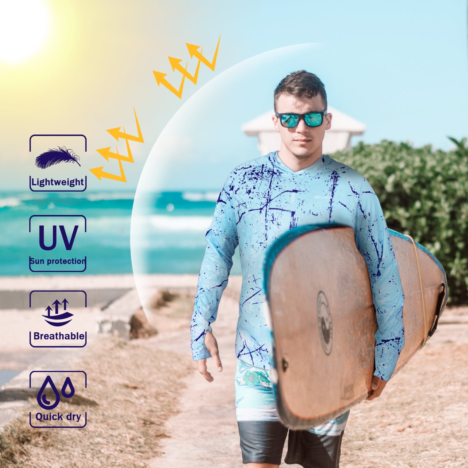 Sky Blue Splash-Ink UPF 50+ Sunscreen Hoodie