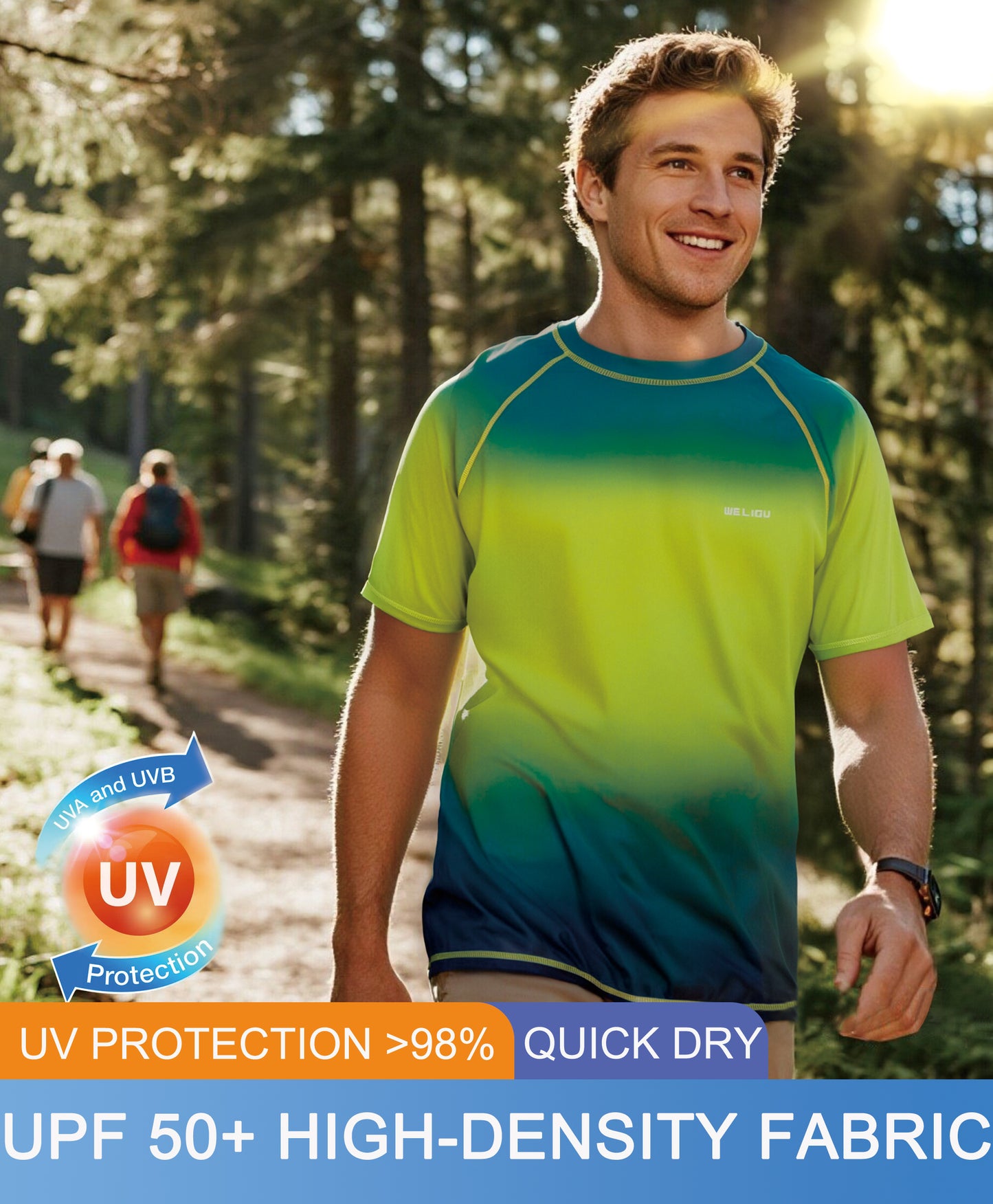 Blue-Green Gradient UPF 50+ Sunscreen T-Shirt