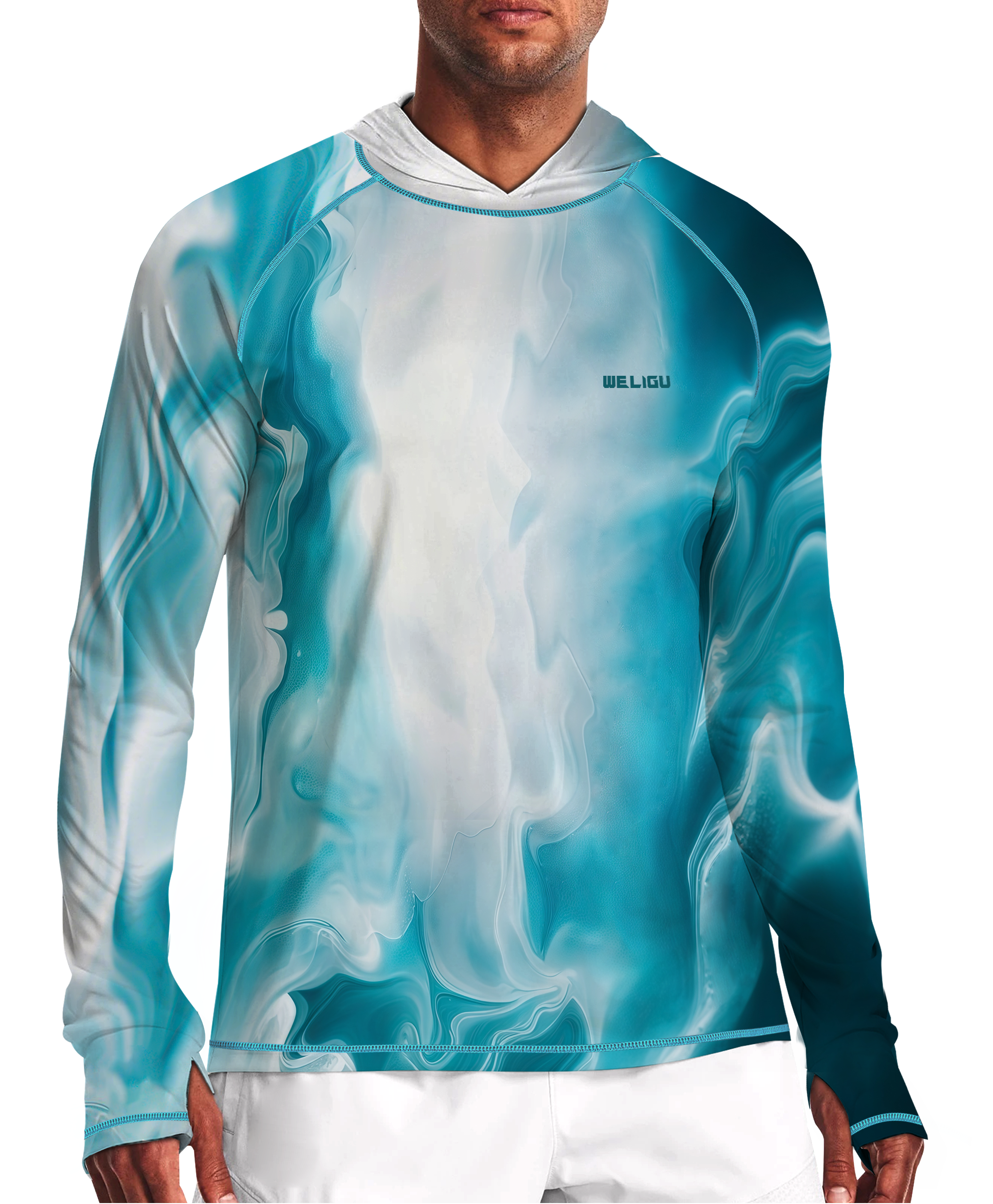 Fluid Blue Print Performance Sun Hoodie