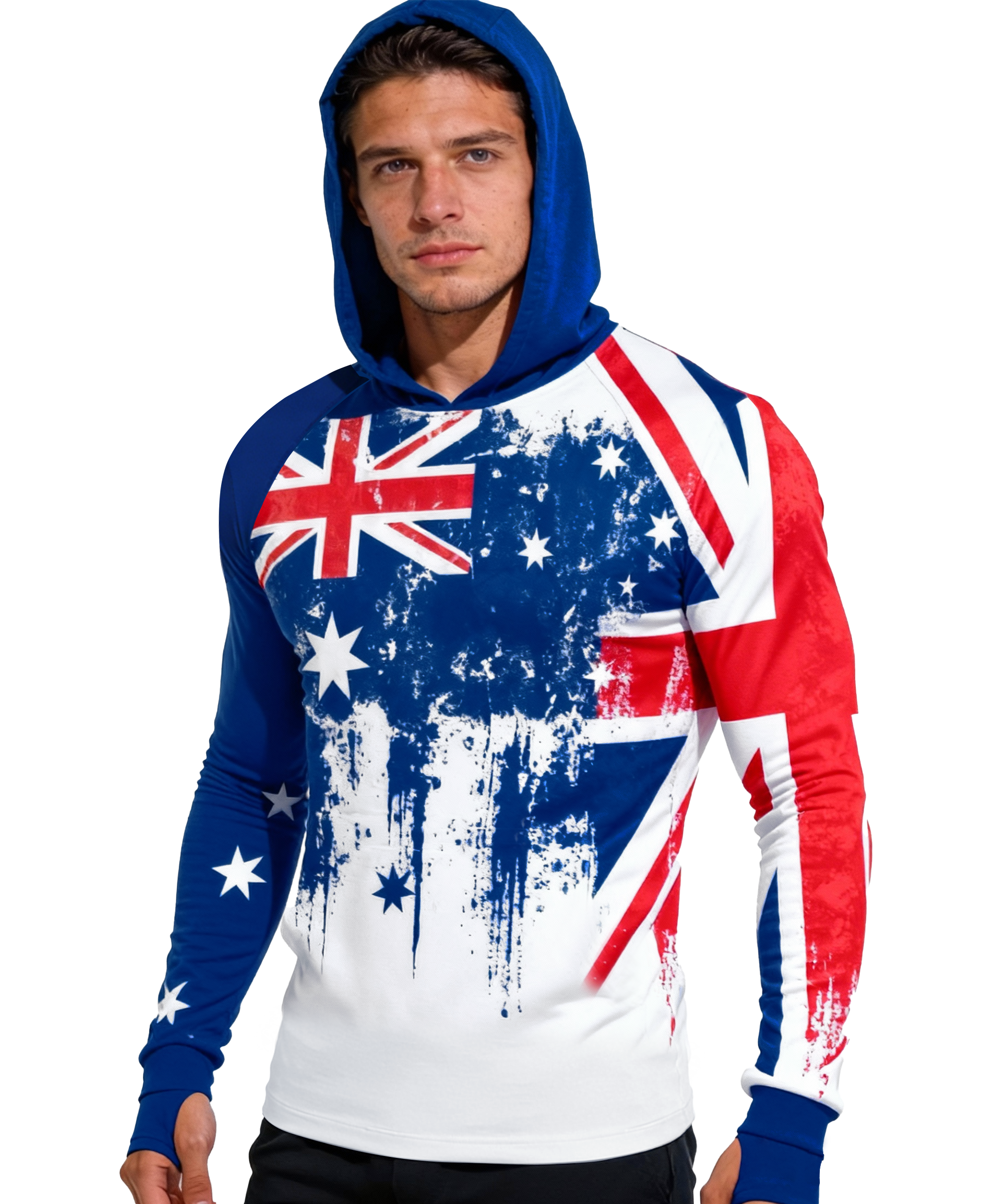 Patriotic Splash Print Australian Flag UPF 50+ Sunscreen Hoodie