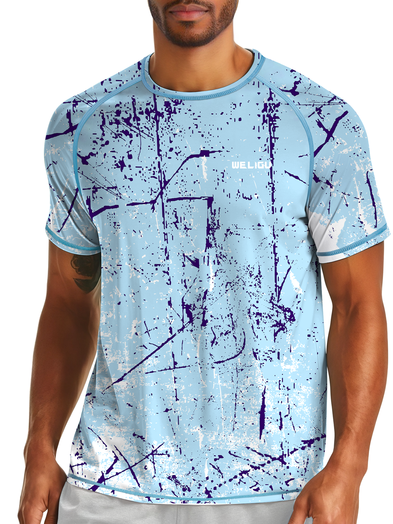 Sky Blue Splash-Ink UPF 50+ Sunscreen T-Shirt