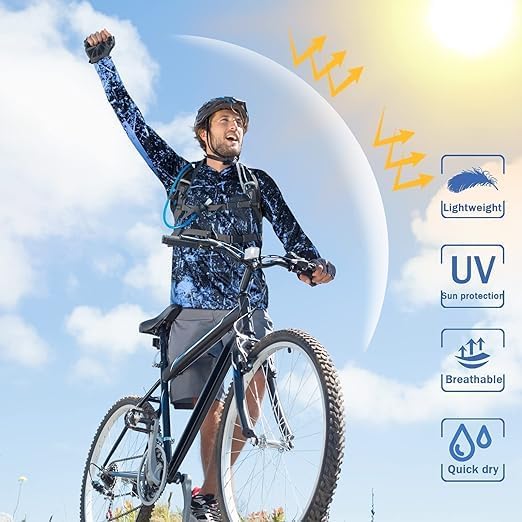 Fluorescent Blue Splash-Ink UPF 50+ Sunscreen Hoodie