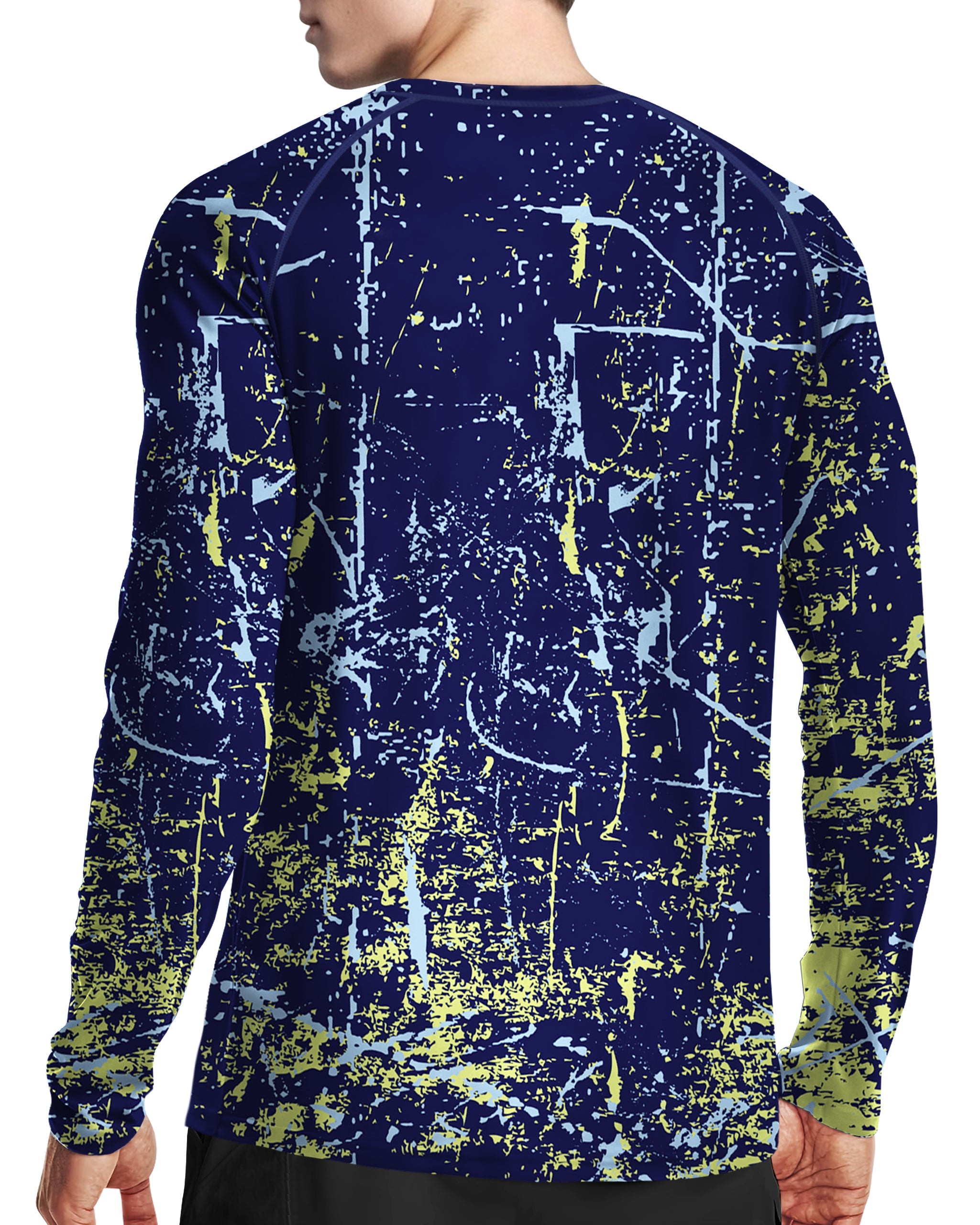 Fluorescent Blue Splash-Ink UPF 50+ Sunscreen Shirt
