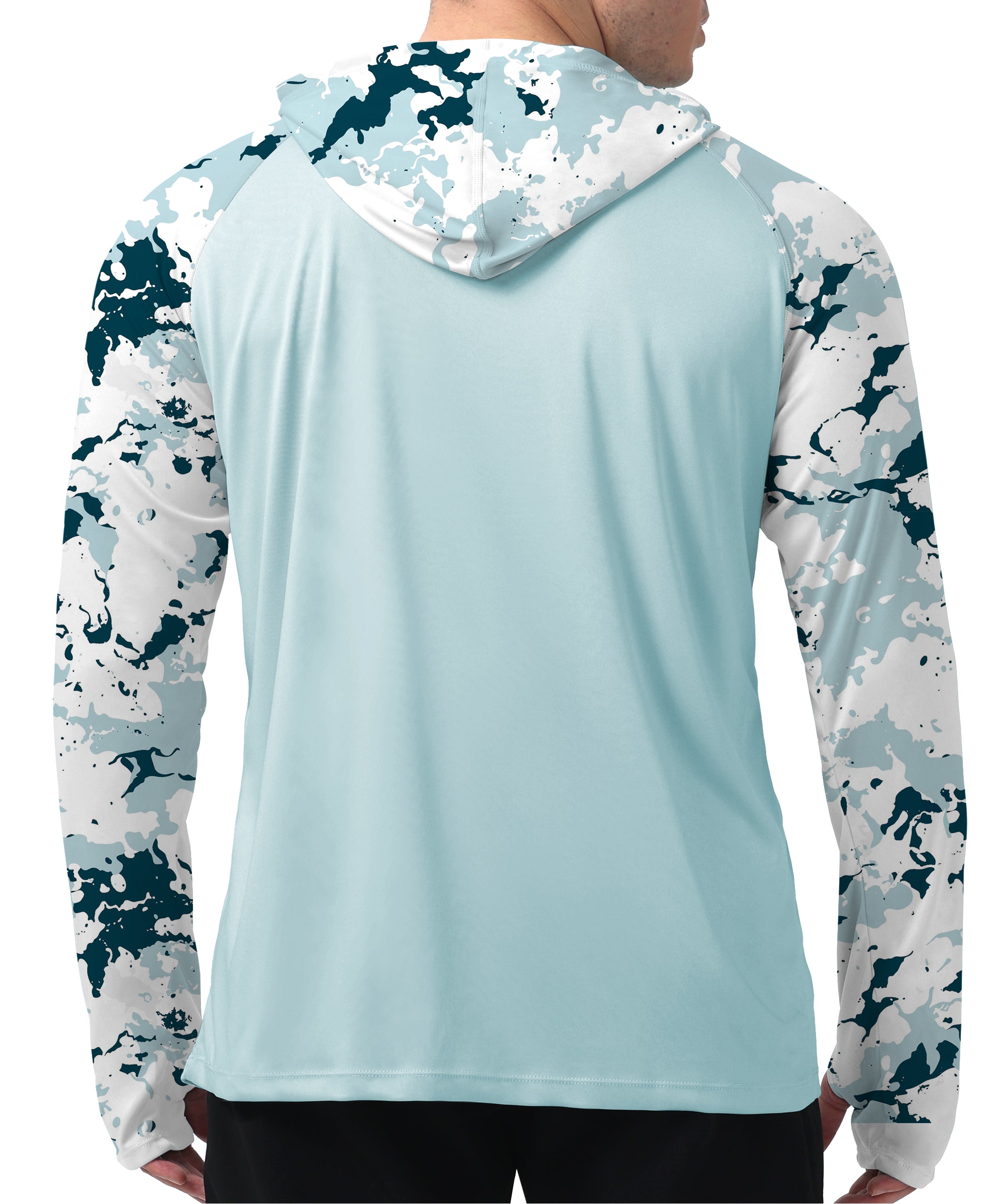 Blue Raglan Sleeve Camouflage UPF 50+ Sunscreen Hoodie