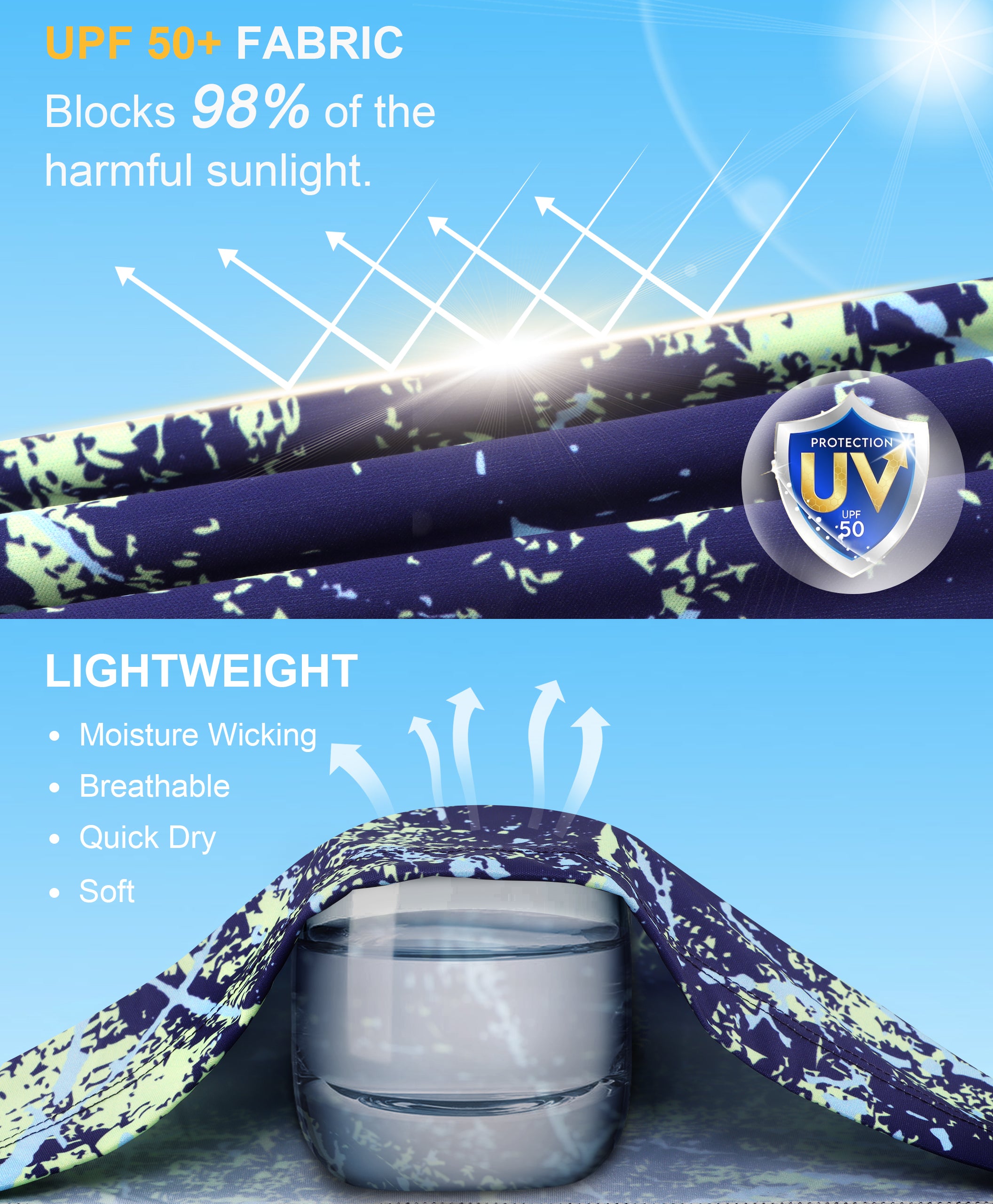 Fluorescent Blue Splash-Ink UPF 50+ Sunscreen Shirt