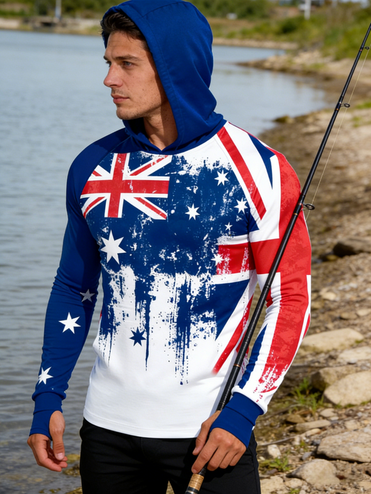 Patriotic Splash Print Australian Flag UPF 50+ Sunscreen Hoodie