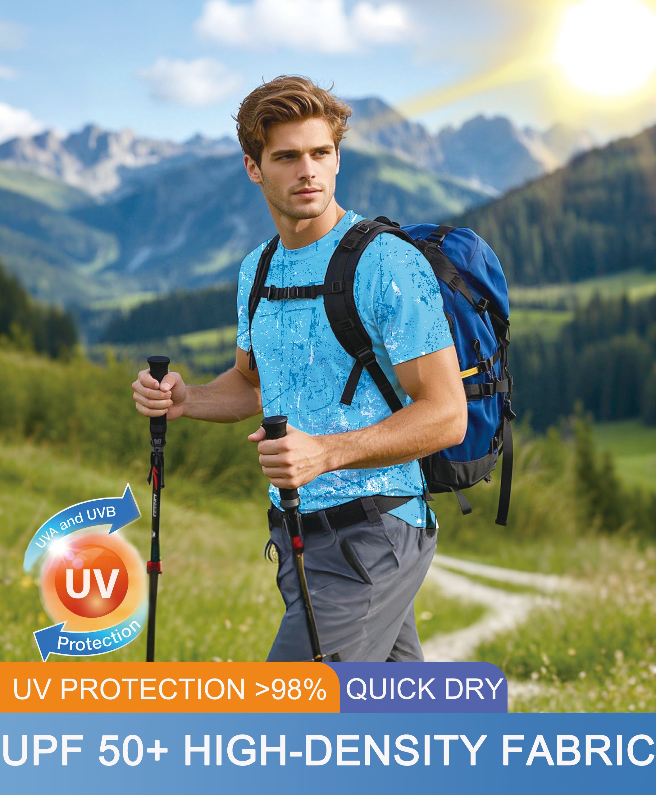 Ocean Blue Splash-Ink UPF 50+ Sunscreen T-Shirt