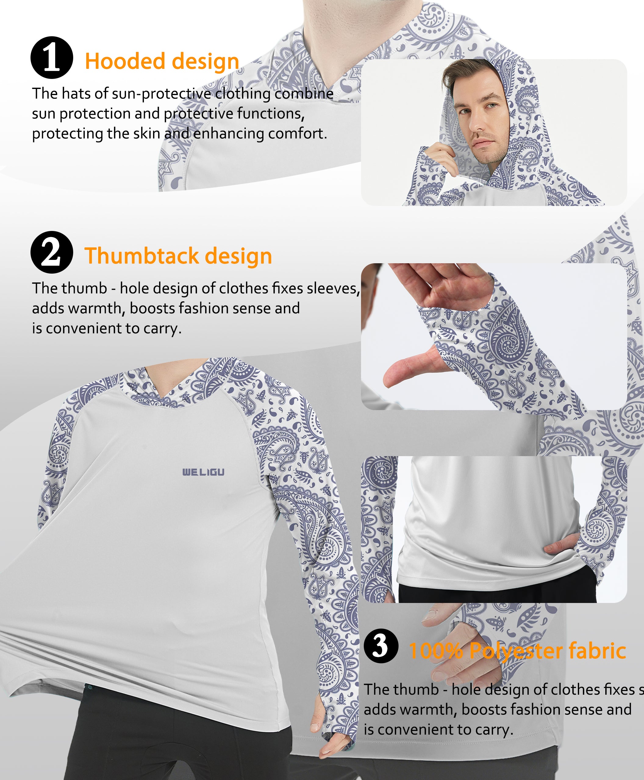 Paisley Blue Design UPF 50+ Sunscreen Hoodie