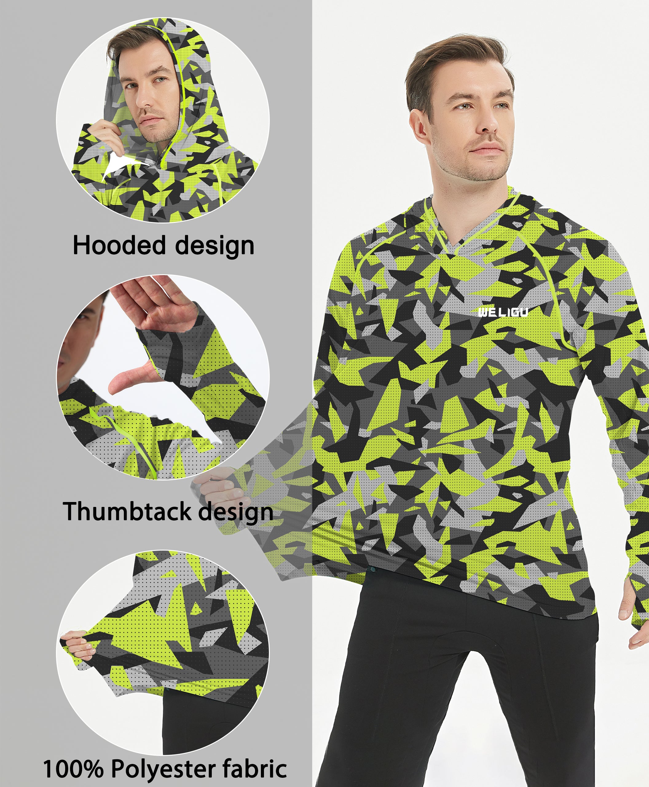 Light Green Camouflage UPF 50+ Sunscreen Hoodie