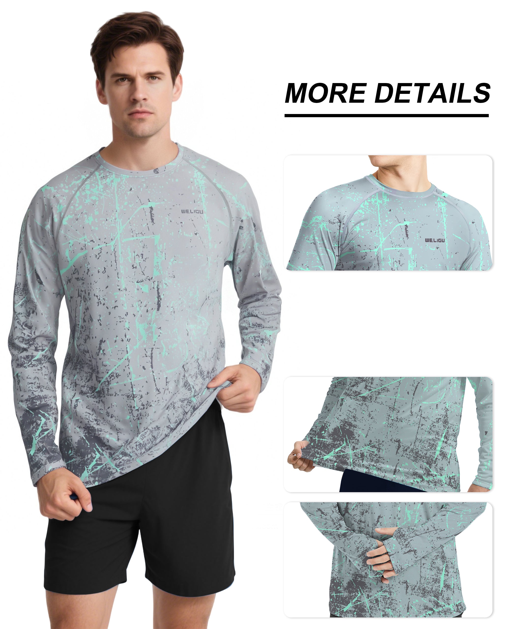 Light Grey Splash-Ink UPF 50+ Sunscreen Shirt