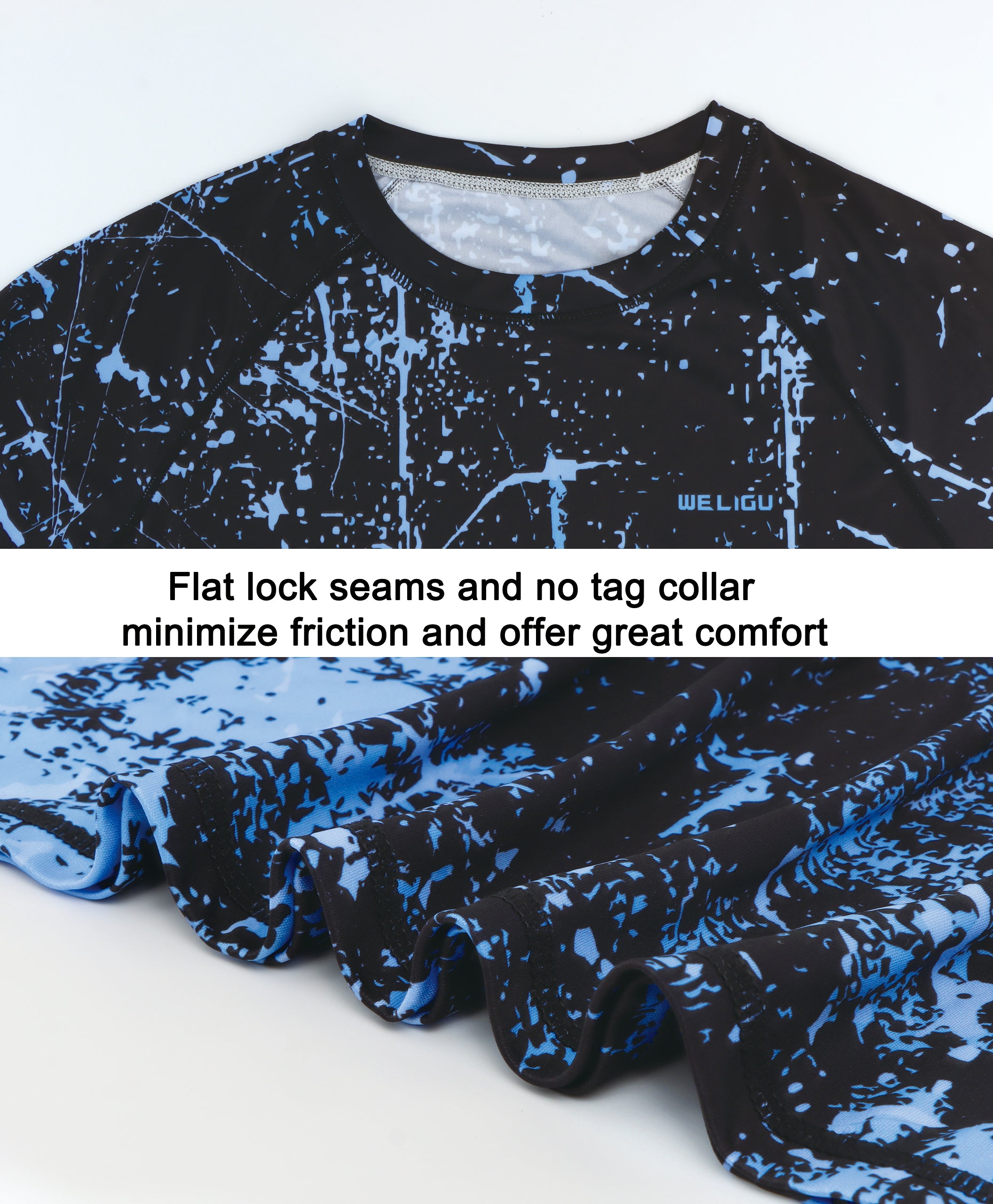 Fluorescent Blue Splash-Ink UPF 50+ Sunscreen T-Shirt