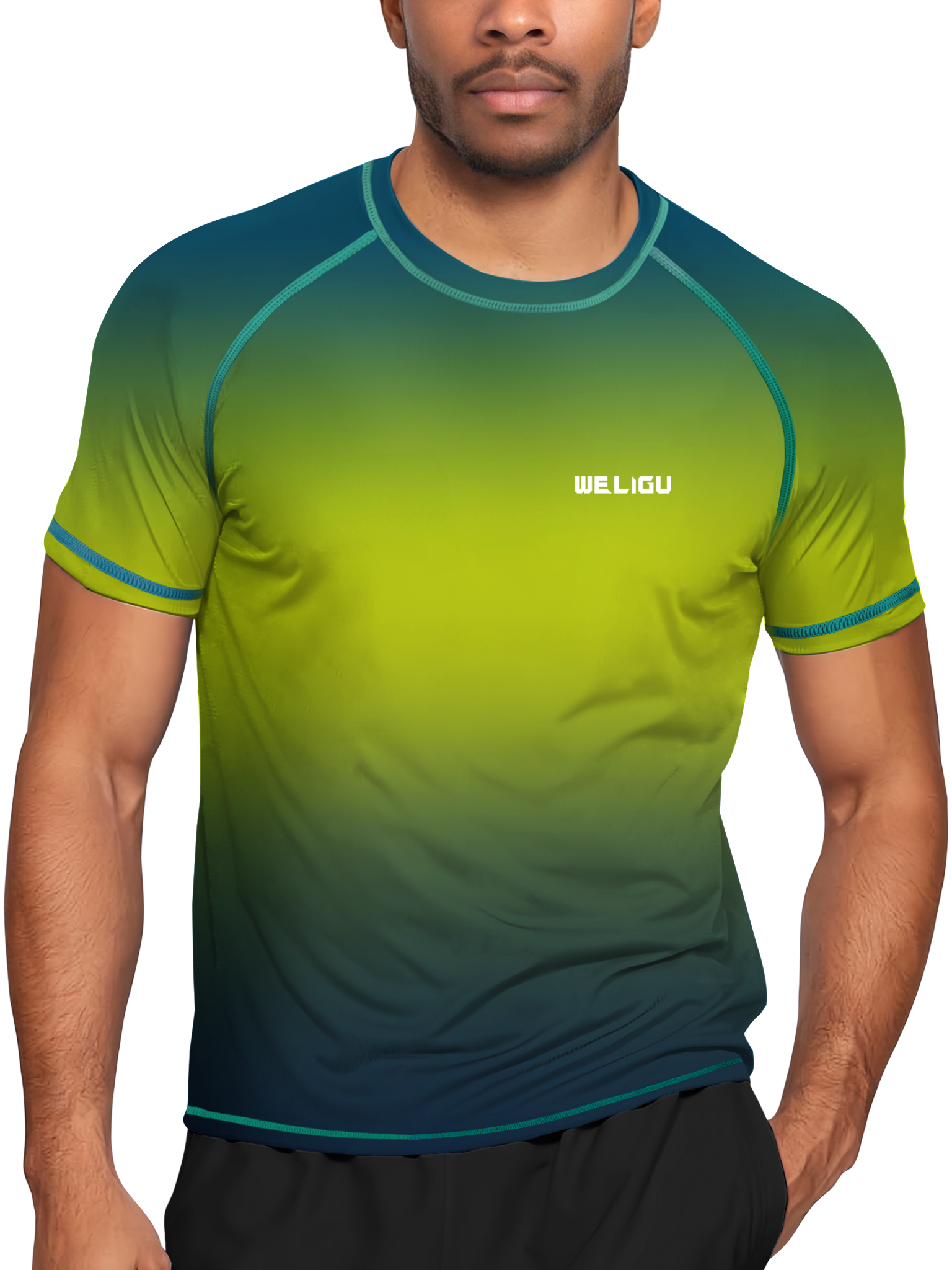 Blue-Green Gradient UPF 50+ Sunscreen T-Shirt