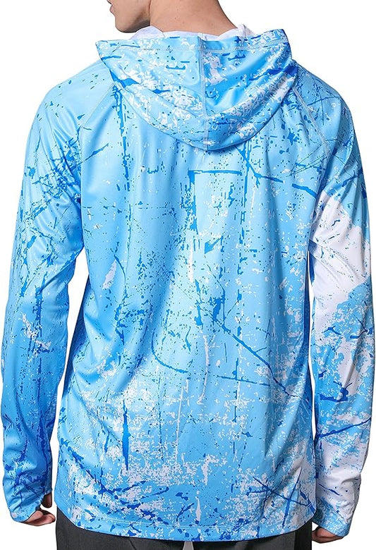 Ocean Blue Splash-Ink UPF 50+ Sunscreen Hoodie