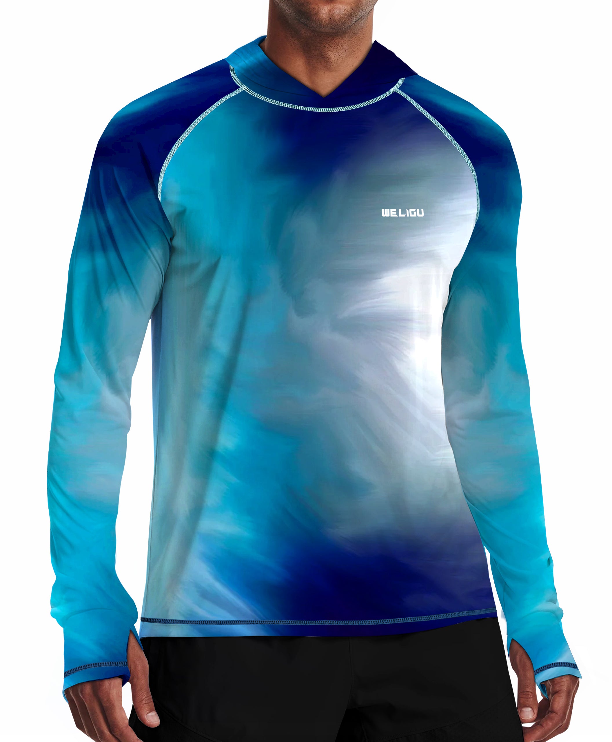 Tie Dye Blue Gradient UPF 50+ Sunscreen Hoodie