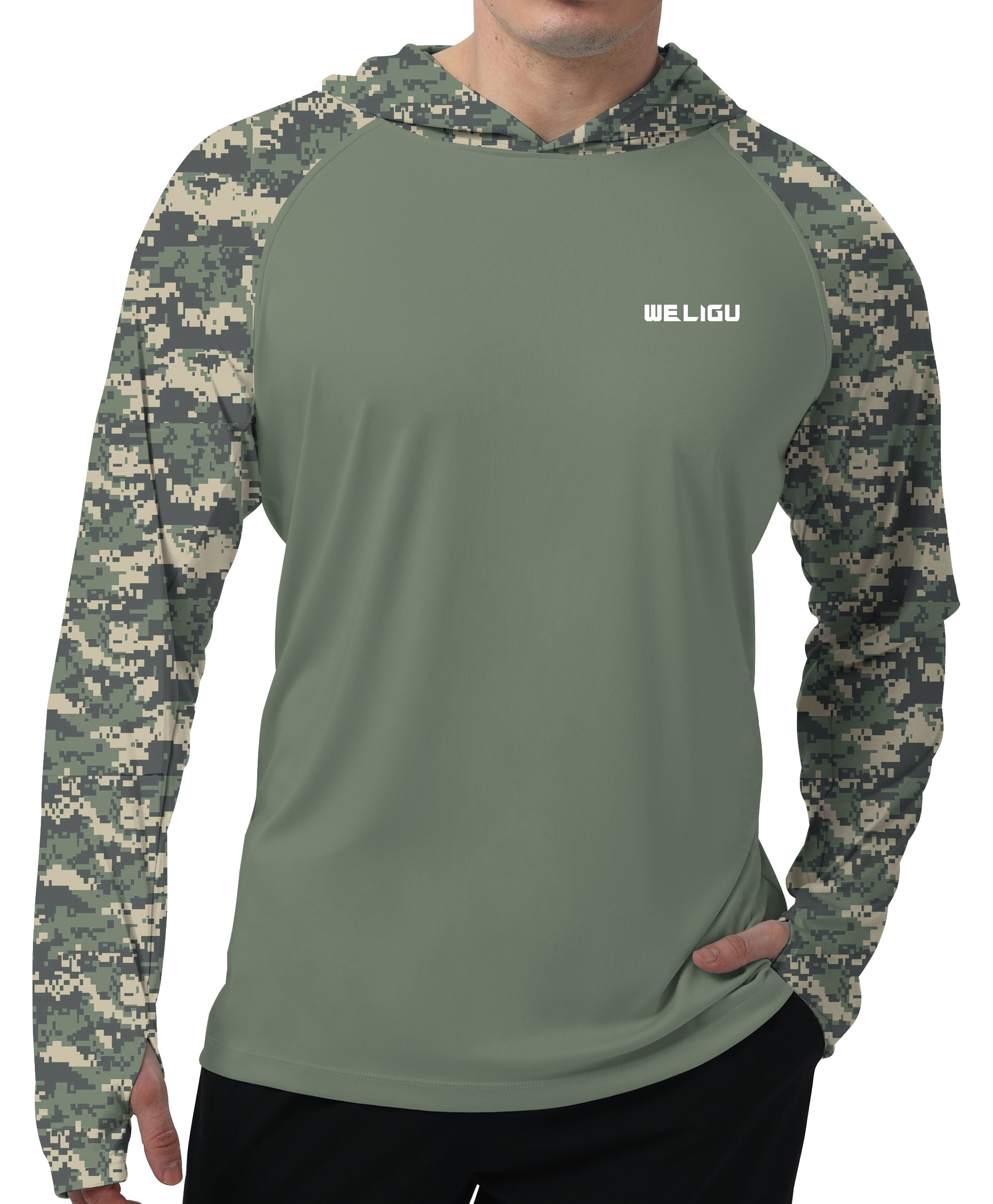 Green Sleeve Camouflage UPF 50+ Sunscreen Hoodie