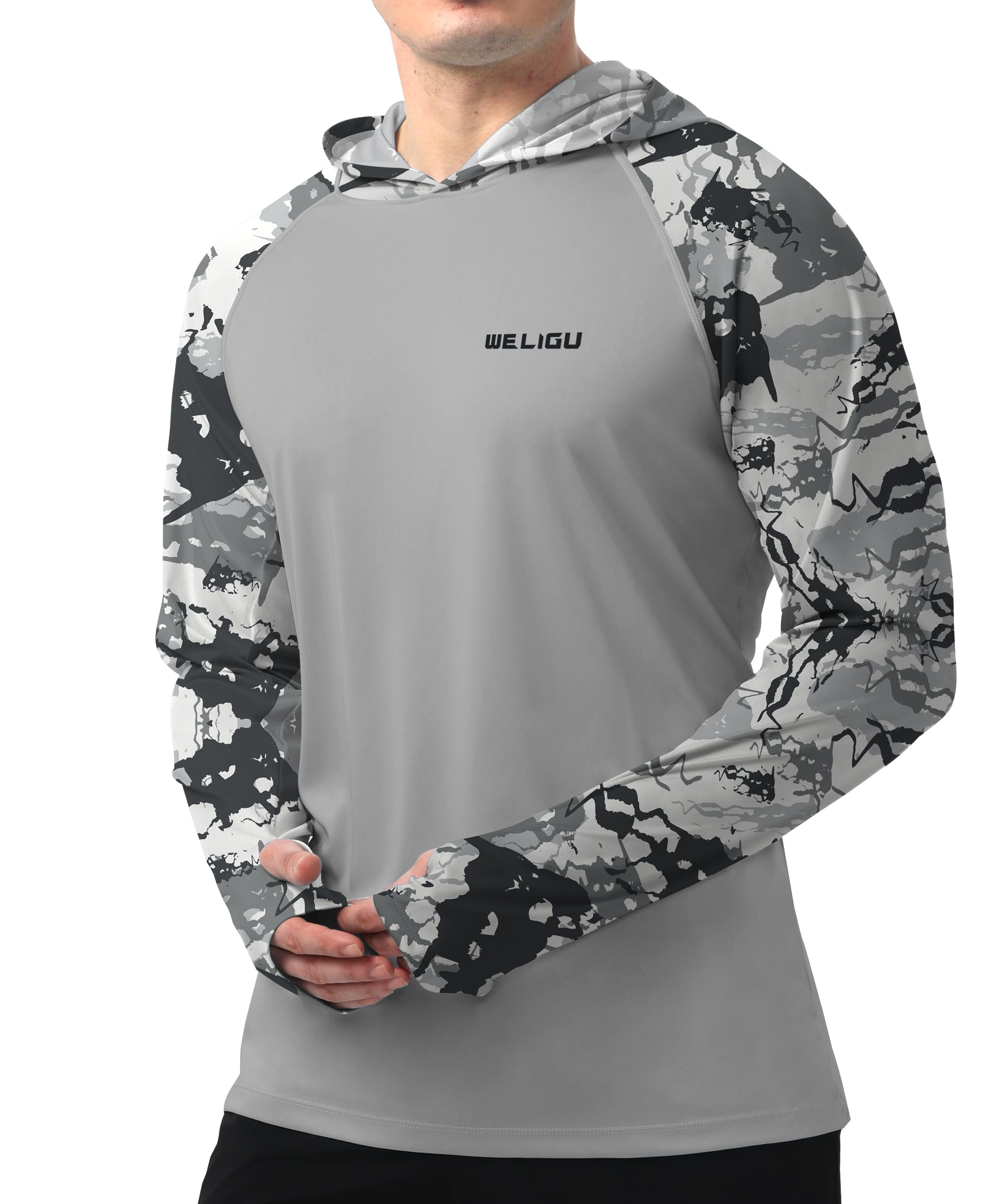 Grey Raglan Sleeve Camouflage UPF 50+ Sunscreen Hoodie