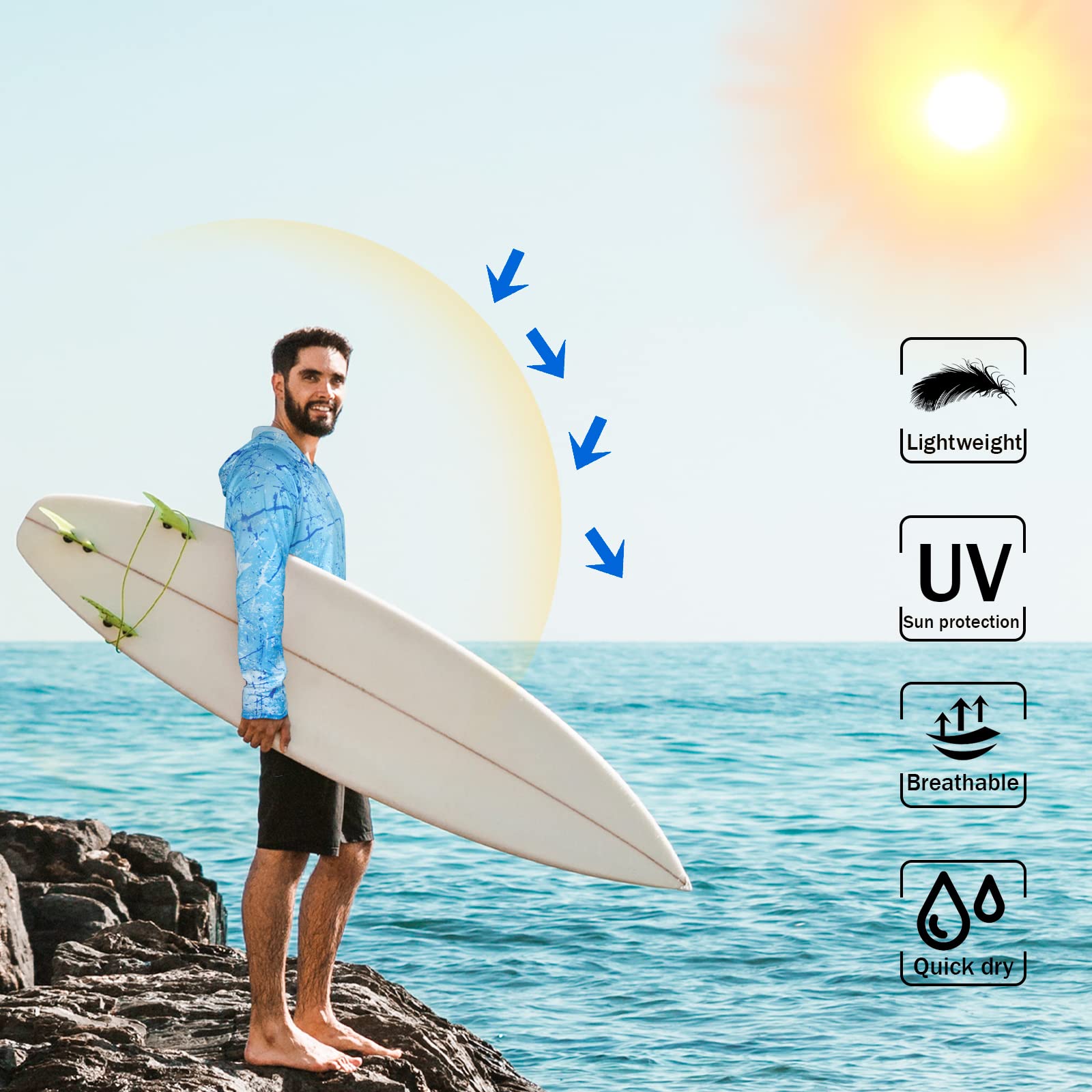 Ocean Blue Splash-Ink UPF 50+ Sunscreen Hoodie