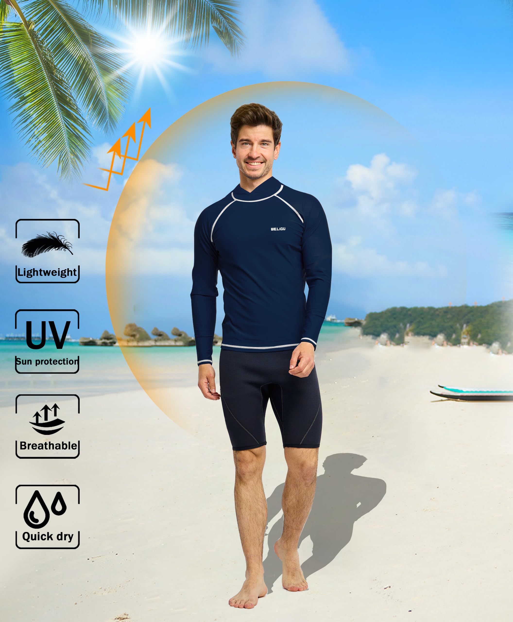 Dark Blue Solid Color UPF 50+ Sunscreen Hoodie