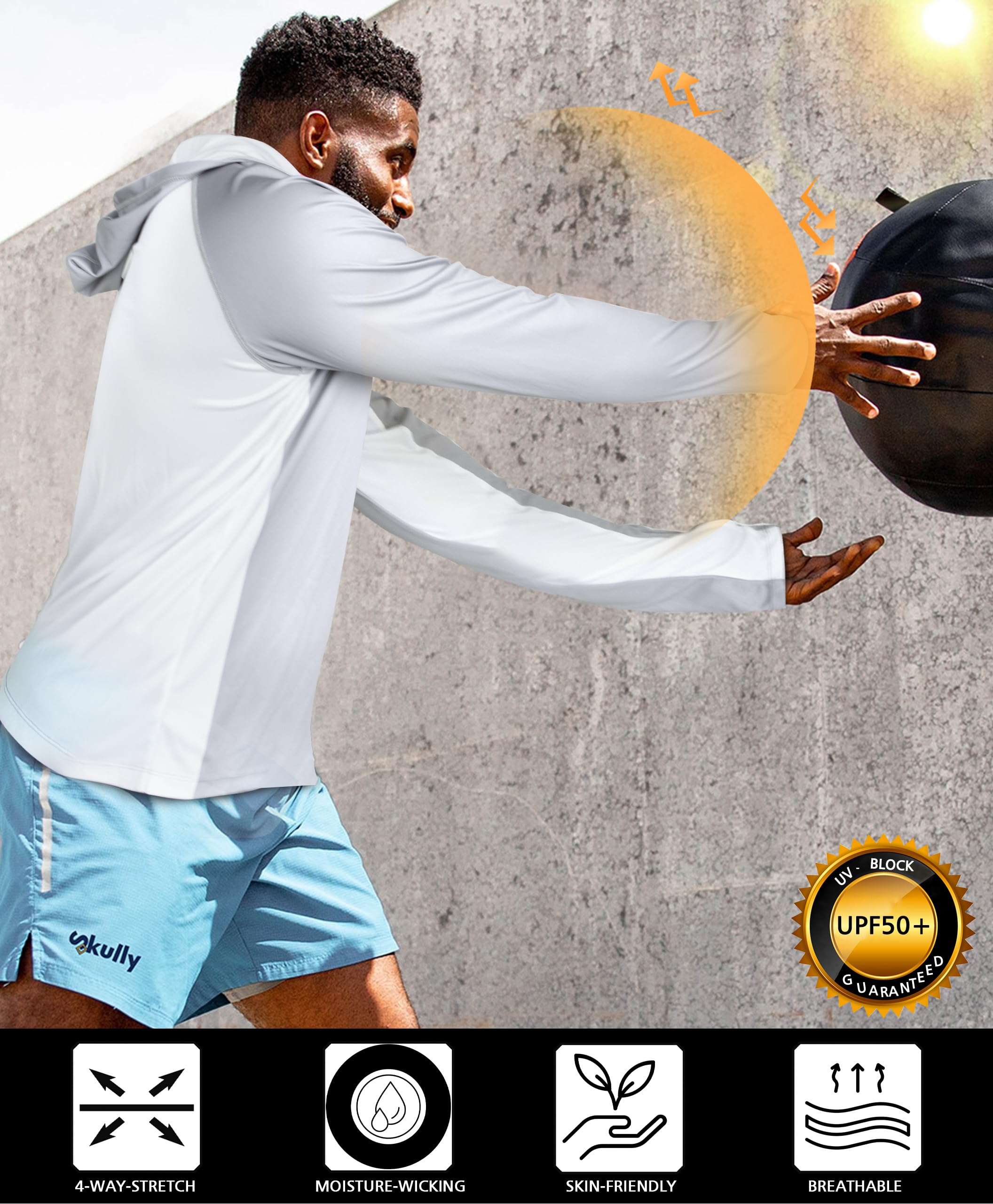 Grey & White Color Block UPF 50+ Sunscreen Hoodie