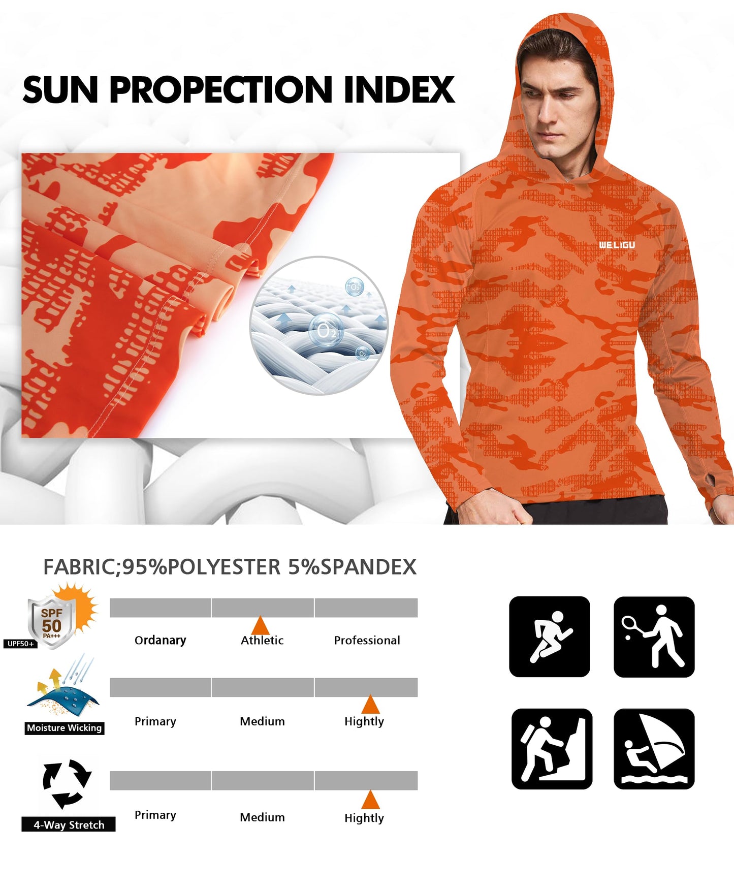 Orange Design UPF 50+ Sunscreen Hoodie