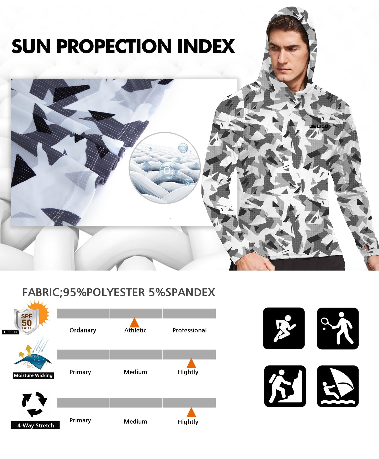 Grey Camouflage UPF 50+ Sunscreen Hoodie