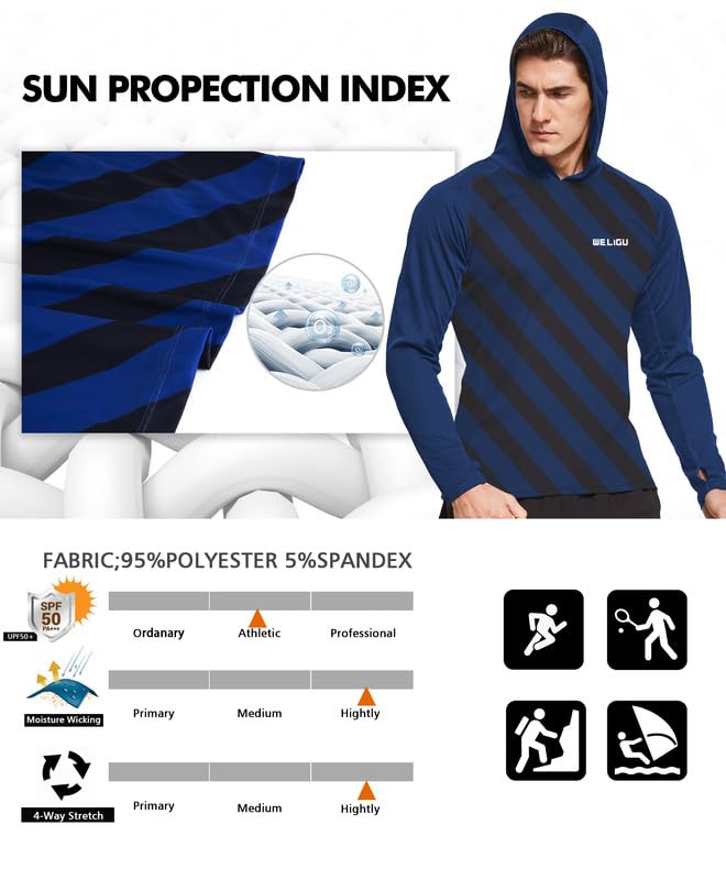 Blue & Black Color Block UPF 50+ Sunscreen Hoodie