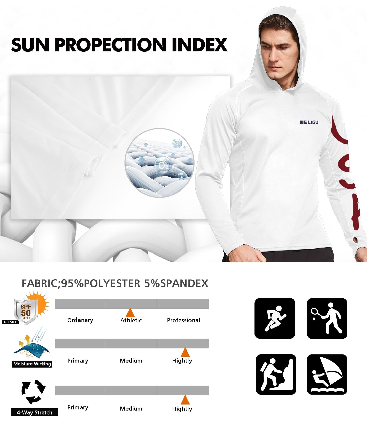 White-Flag Design UPF 50+ Sunscreen Hoodie