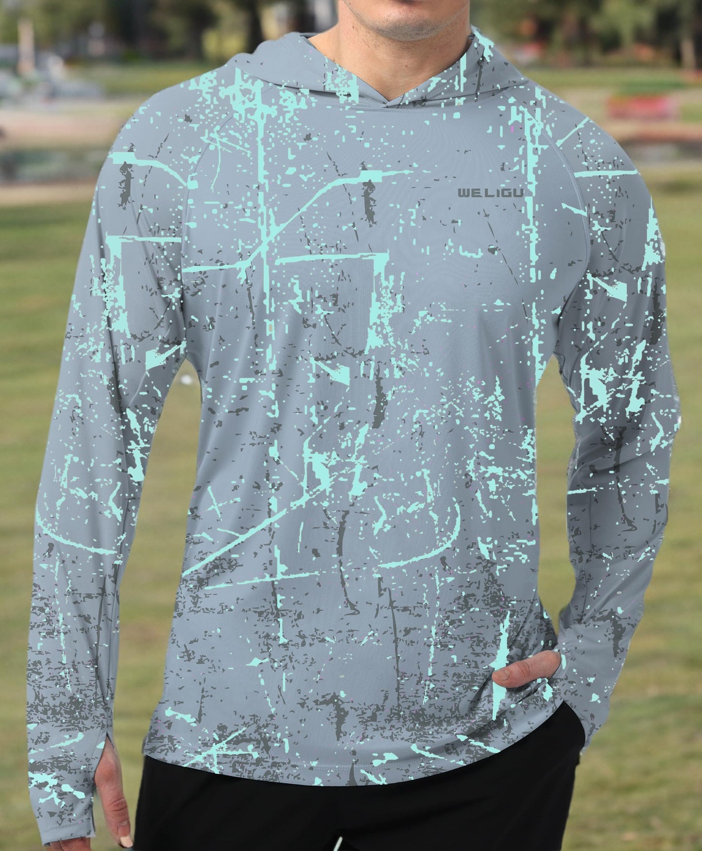 Light Grey Splash-Ink UPF 50+ Sunscreen Hoodie