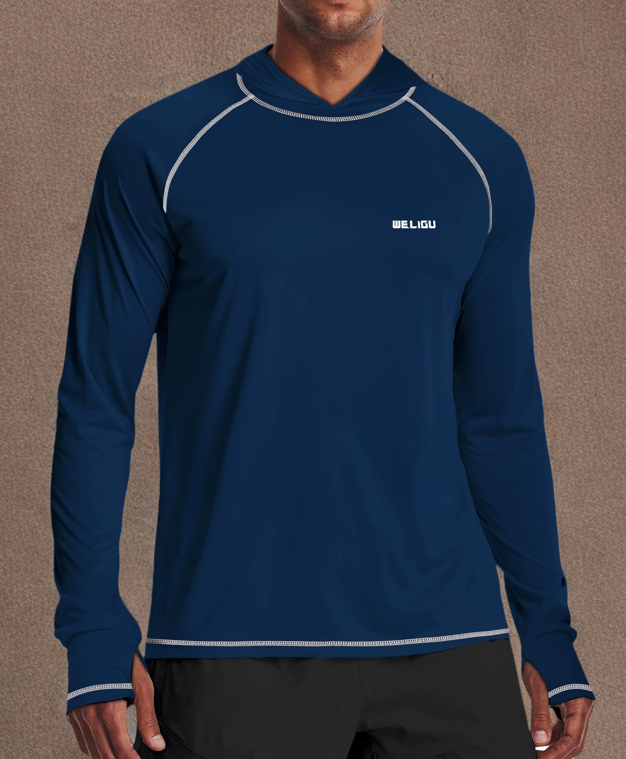 Dark Blue Solid Color UPF 50+ Sunscreen Hoodie