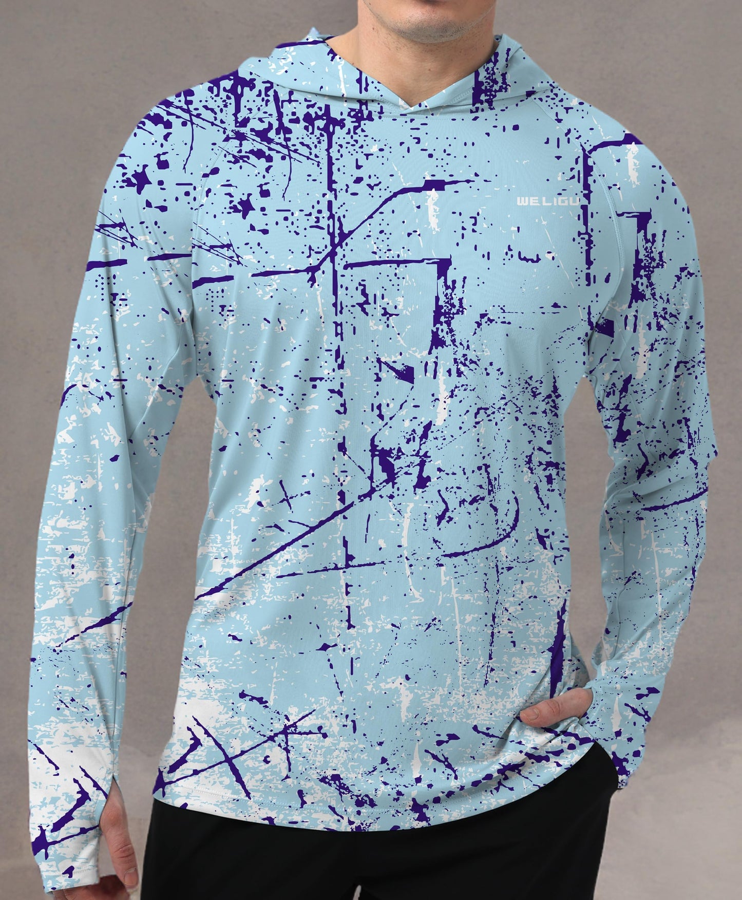 Sky Blue Splash-Ink UPF 50+ Sunscreen Hoodie