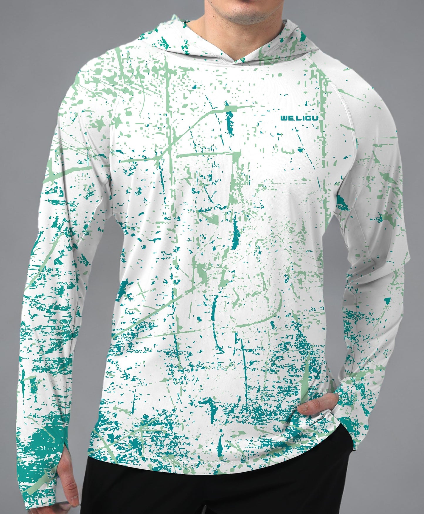 Mint Green Splash-Ink UPF 50+ Sunscreen Hoodie