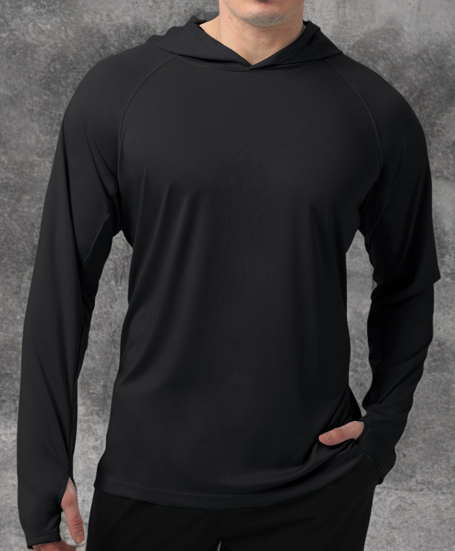 Pure Black Solid Color UPF 50+ Sunscreen Hoodie