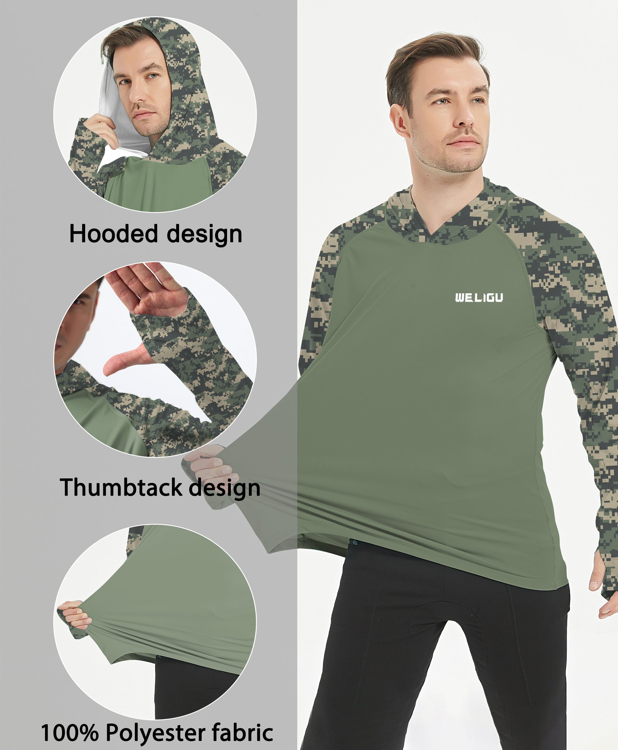 Green Sleeve Camouflage UPF 50+ Sunscreen Hoodie