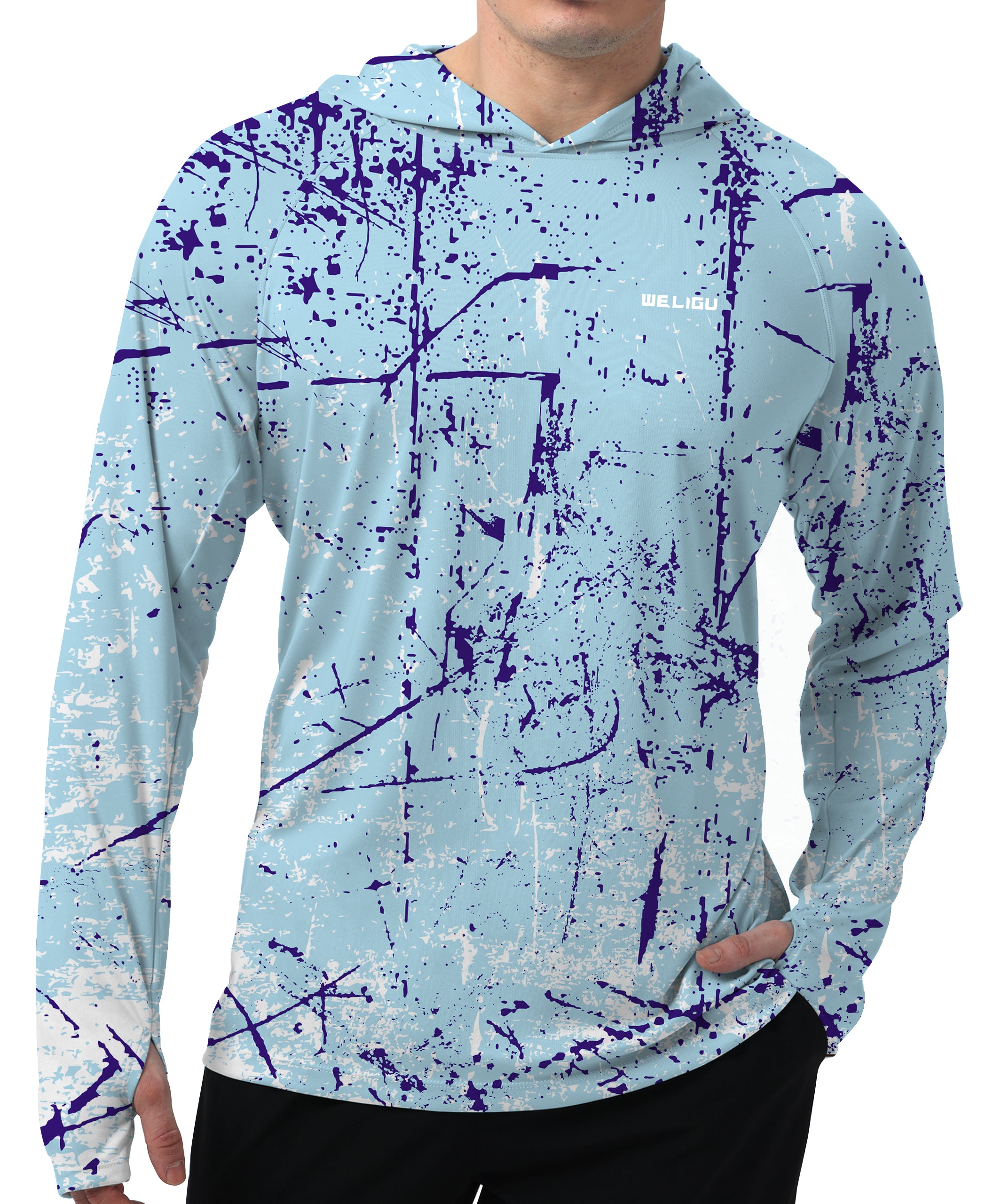 Sky Blue Splash-Ink UPF 50+ Sunscreen Hoodie