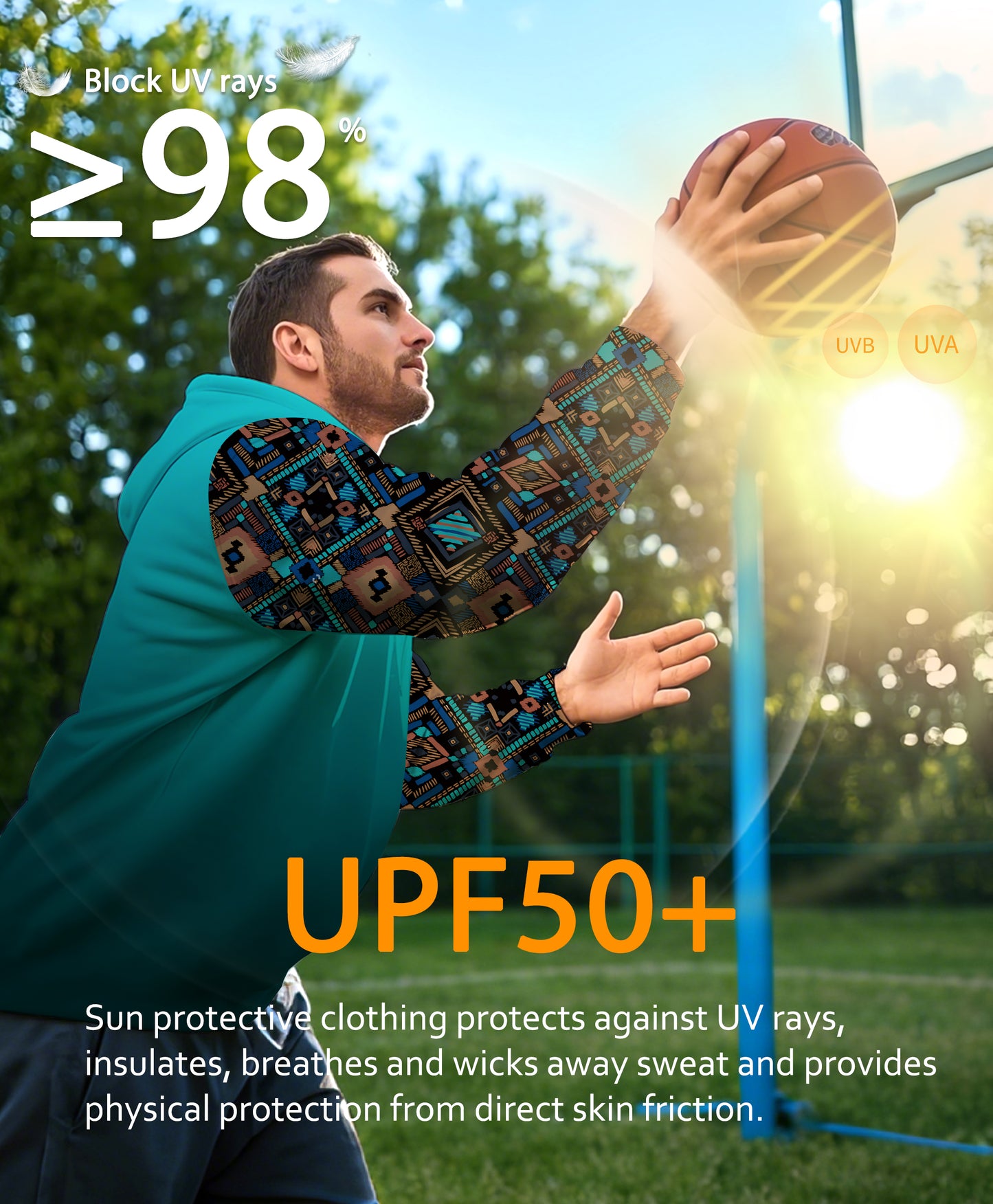 Aztec Blue Gradient Design UPF 50+ Sunscreen Hoodie
