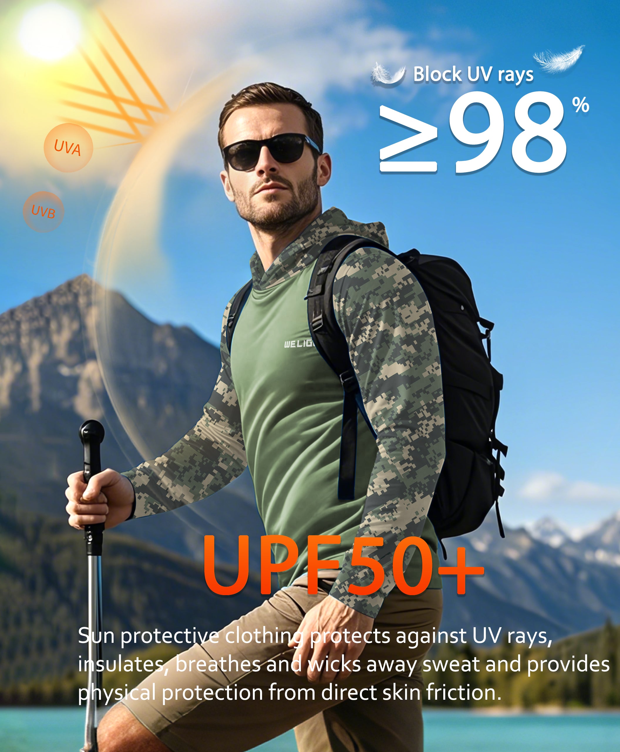 Green Sleeve Camouflage UPF 50+ Sunscreen Hoodie