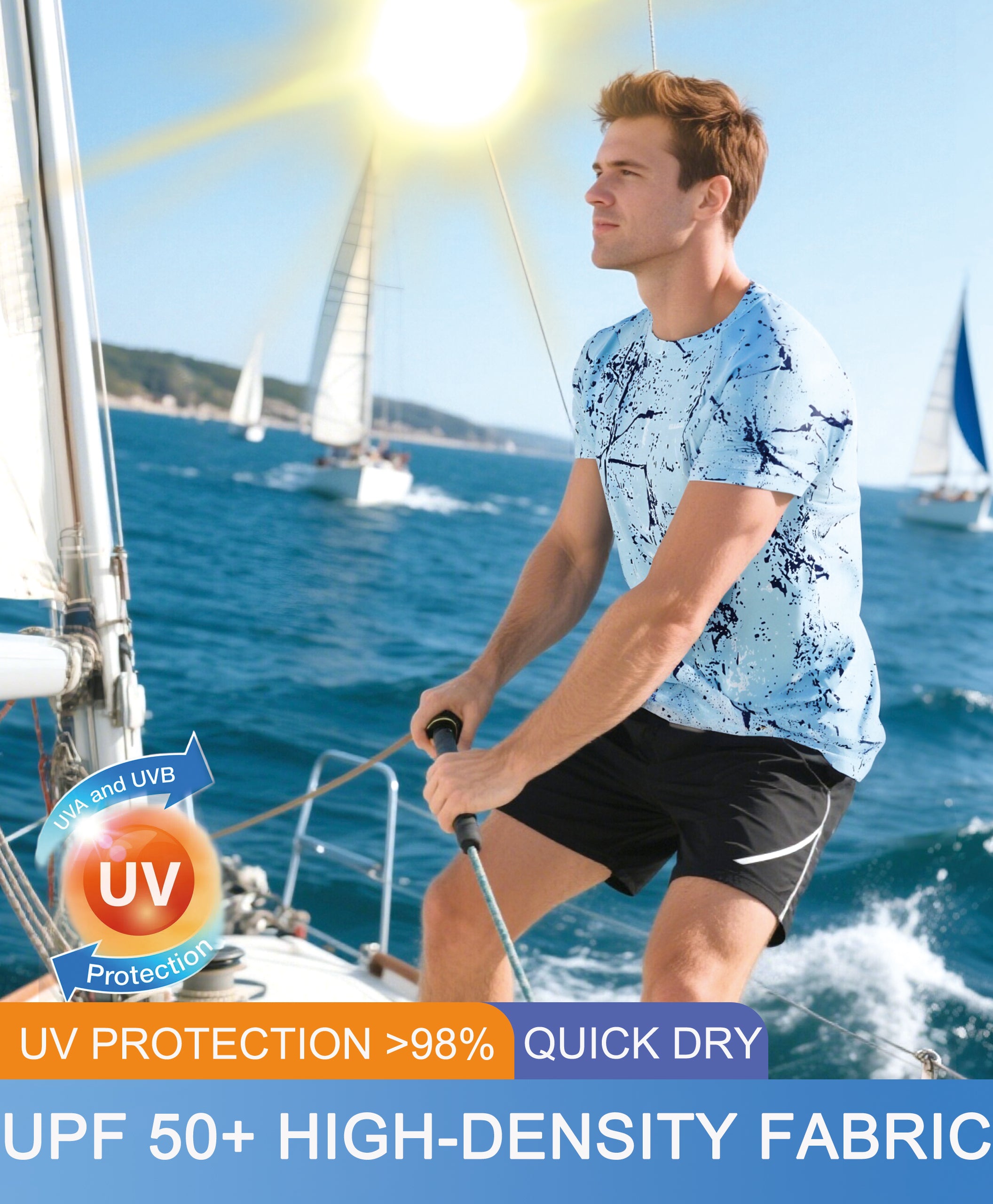 Sky Blue Splash-Ink UPF 50+ Sunscreen T-Shirt