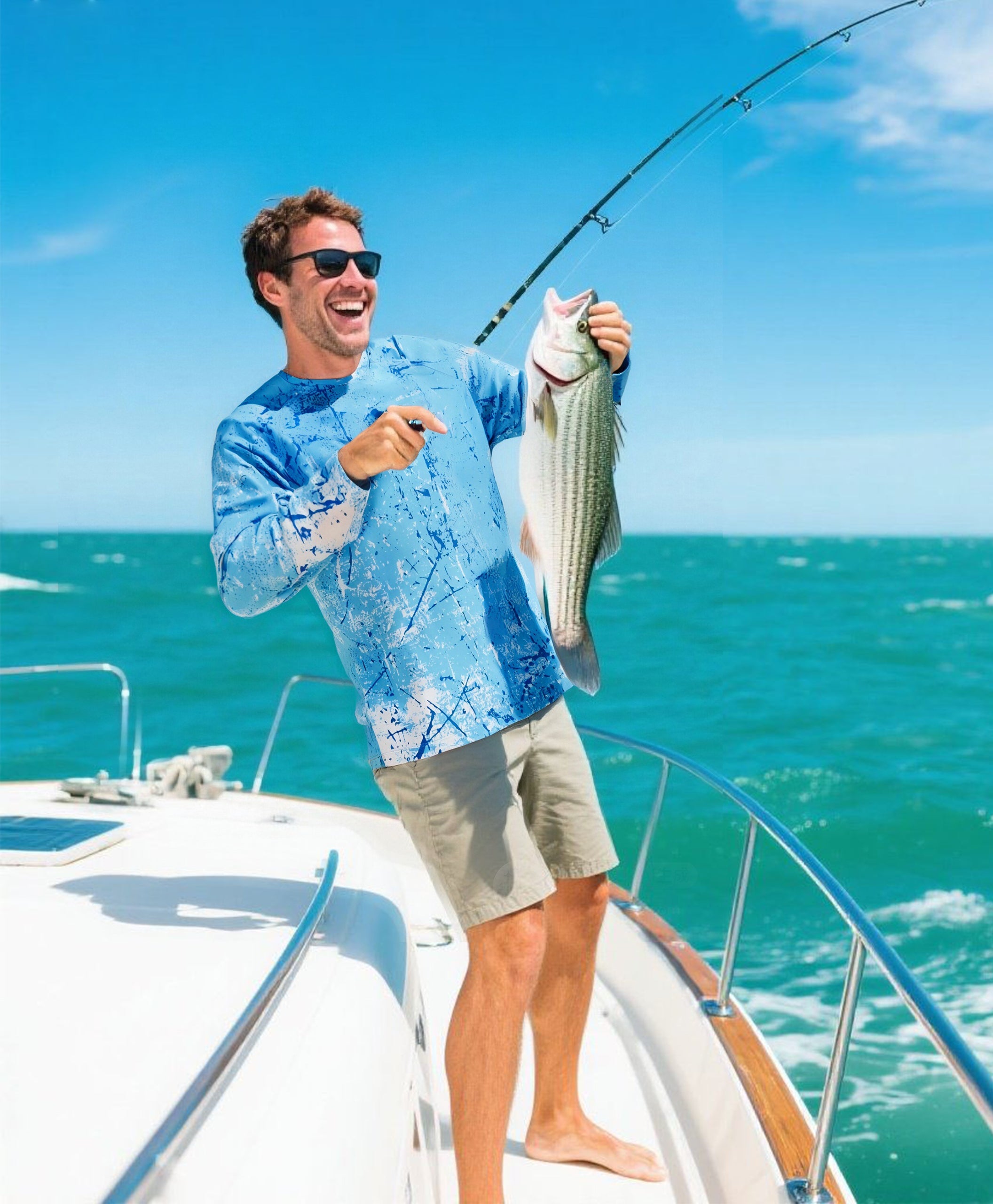 Ocean Blue Splash-Ink UPF 50+ Sunscreen Shirt