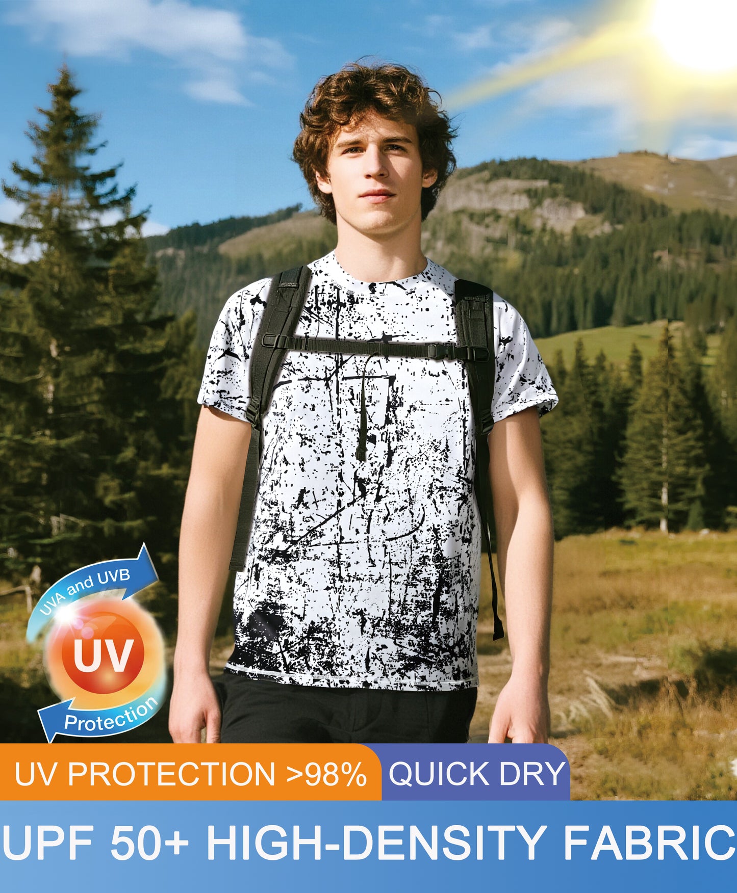 Black and White Splash-Ink UPF 50+ Sun Protection T-Shirt