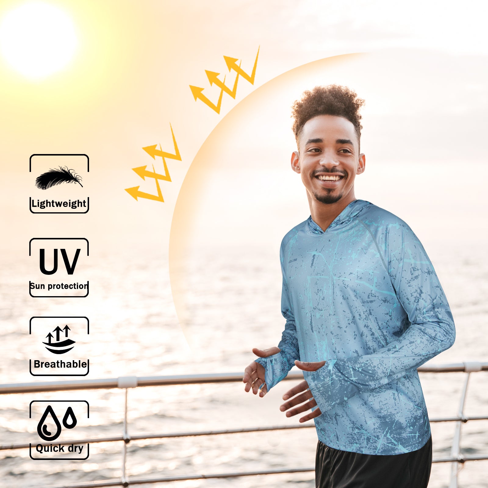 Light Grey Splash-Ink UPF 50+ Sunscreen Hoodie