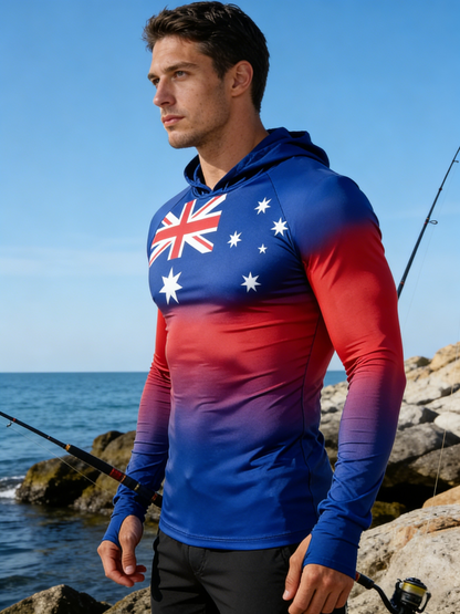 Blue-Red Gradient Australian Flag UPF 50+ Sunscreen Hoodie
