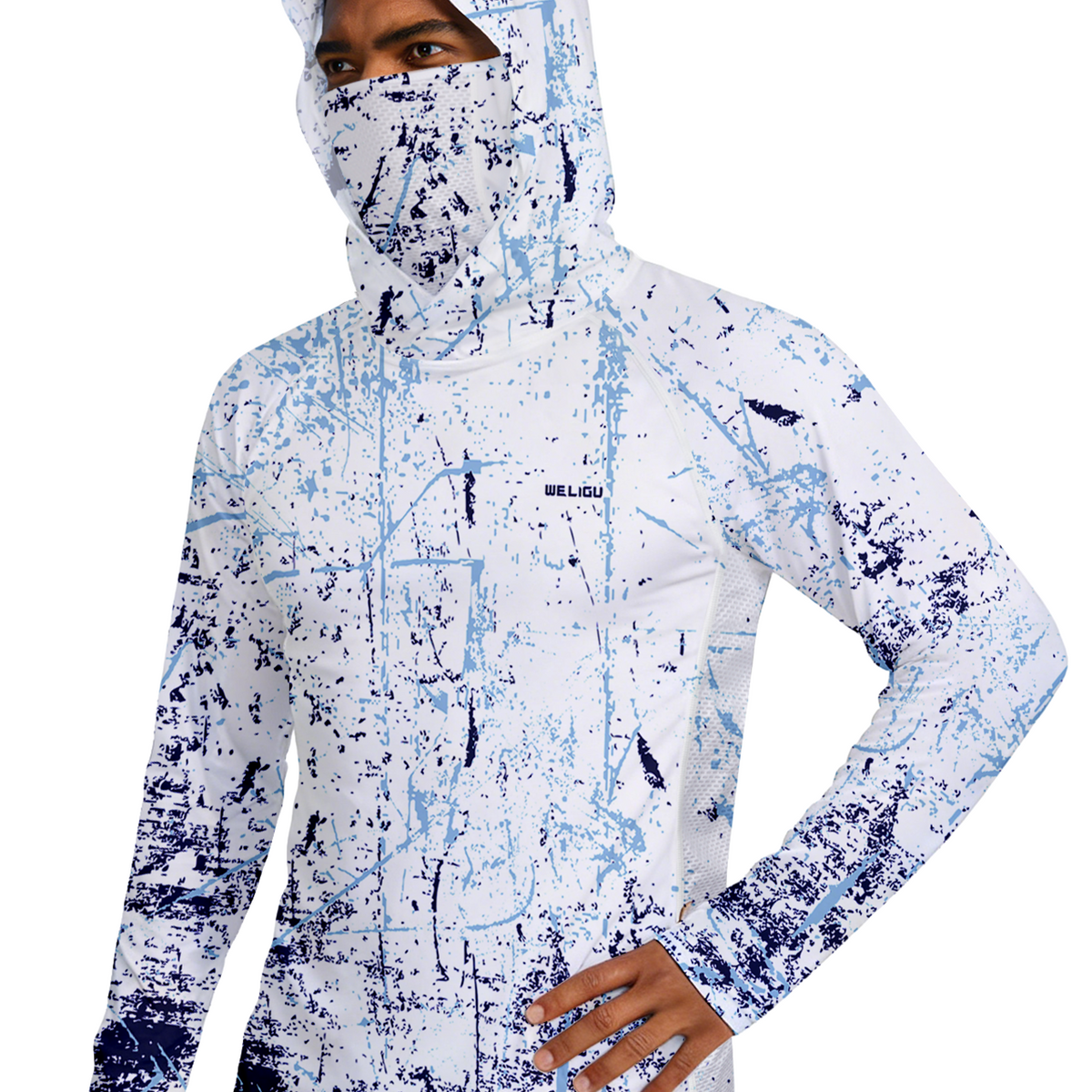 Men's UPF 50+ Fishing Hoodie with Face Mask & Thumb Holes