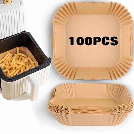 Disposable Air Fryer Baking Paper Liners (100pcs), Non-stick, Oil-proof Parchment Paper, Easy Cleaning, Perfect for Cooking & Roasting