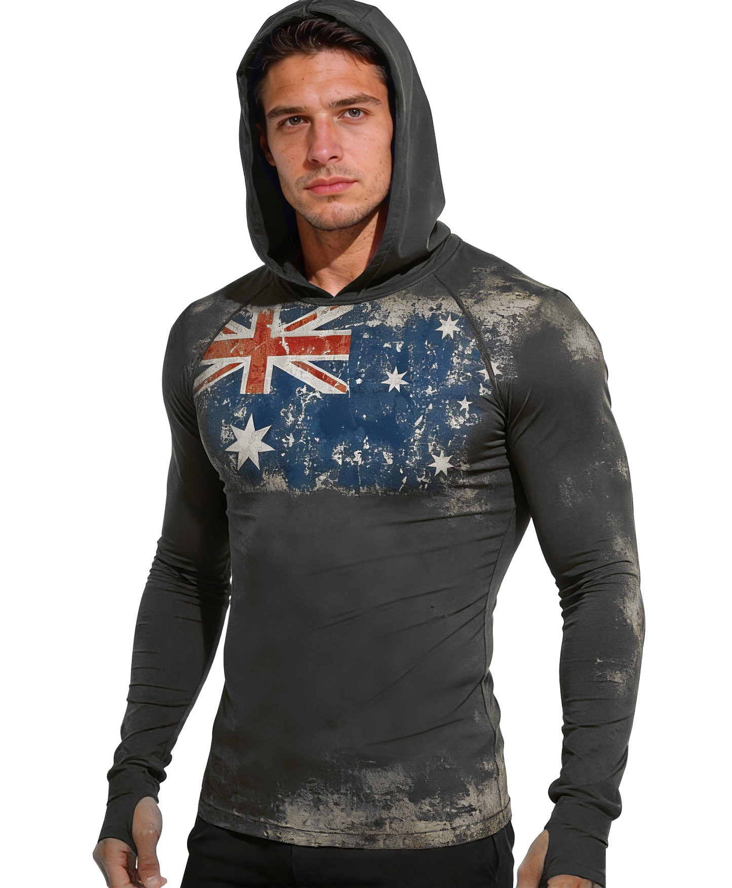 Vintage Charcoal Australian Flag UPF 50+ Sunscreen Hoodie