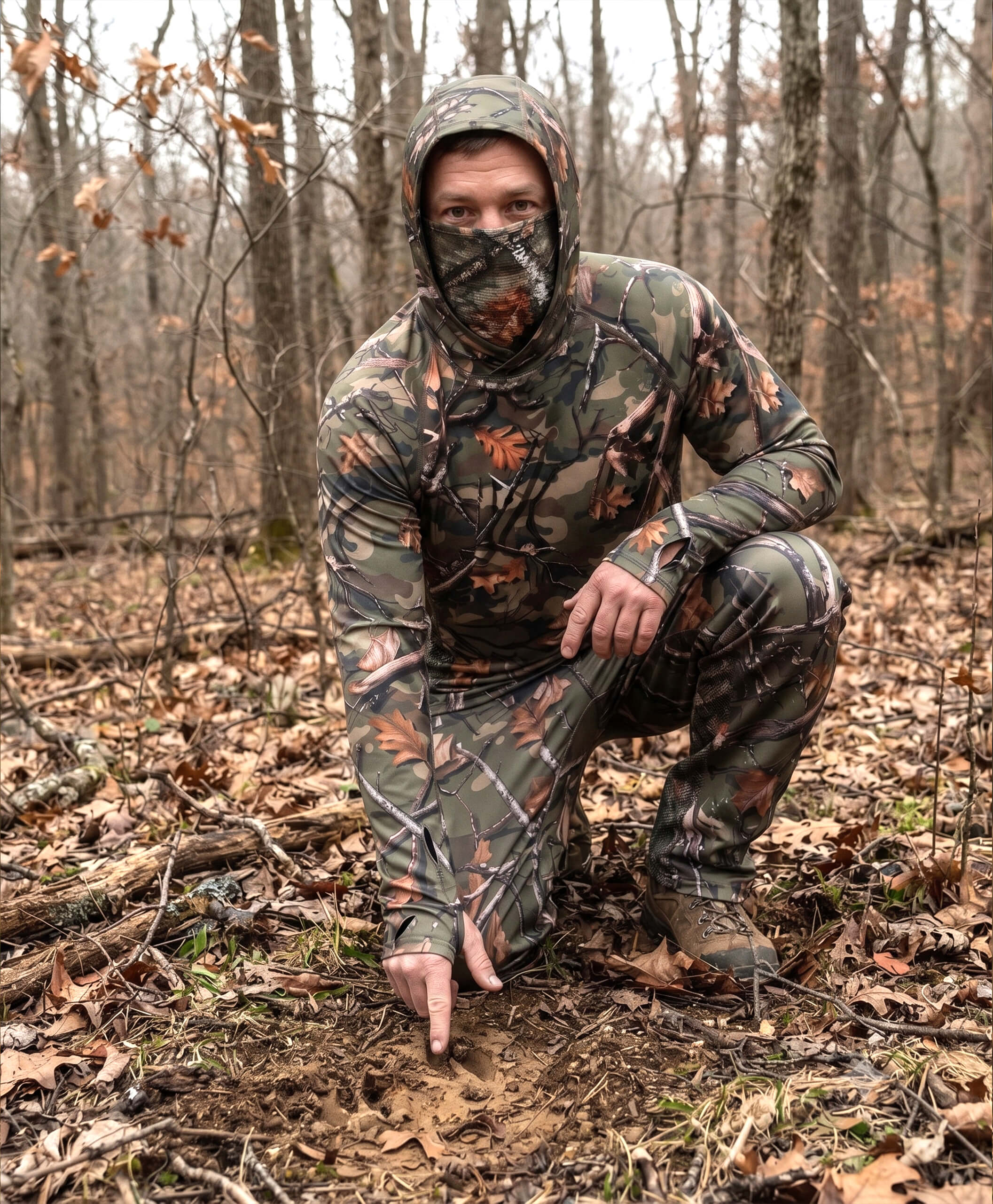 Men's Camo Hunting Hoodie with Face Cover