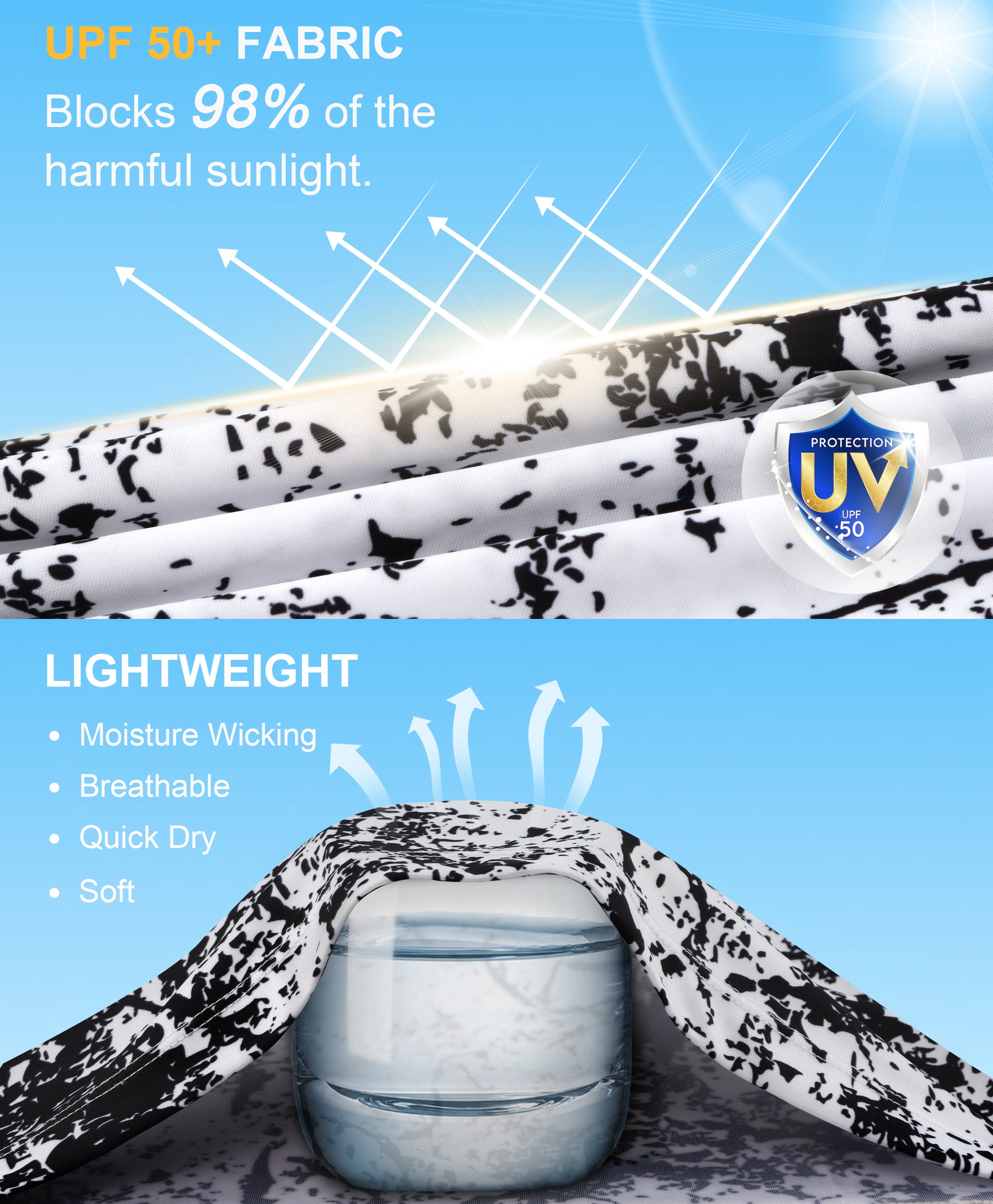 Black and White Splash-Ink UPF 50+ Sun Protection Shirt
