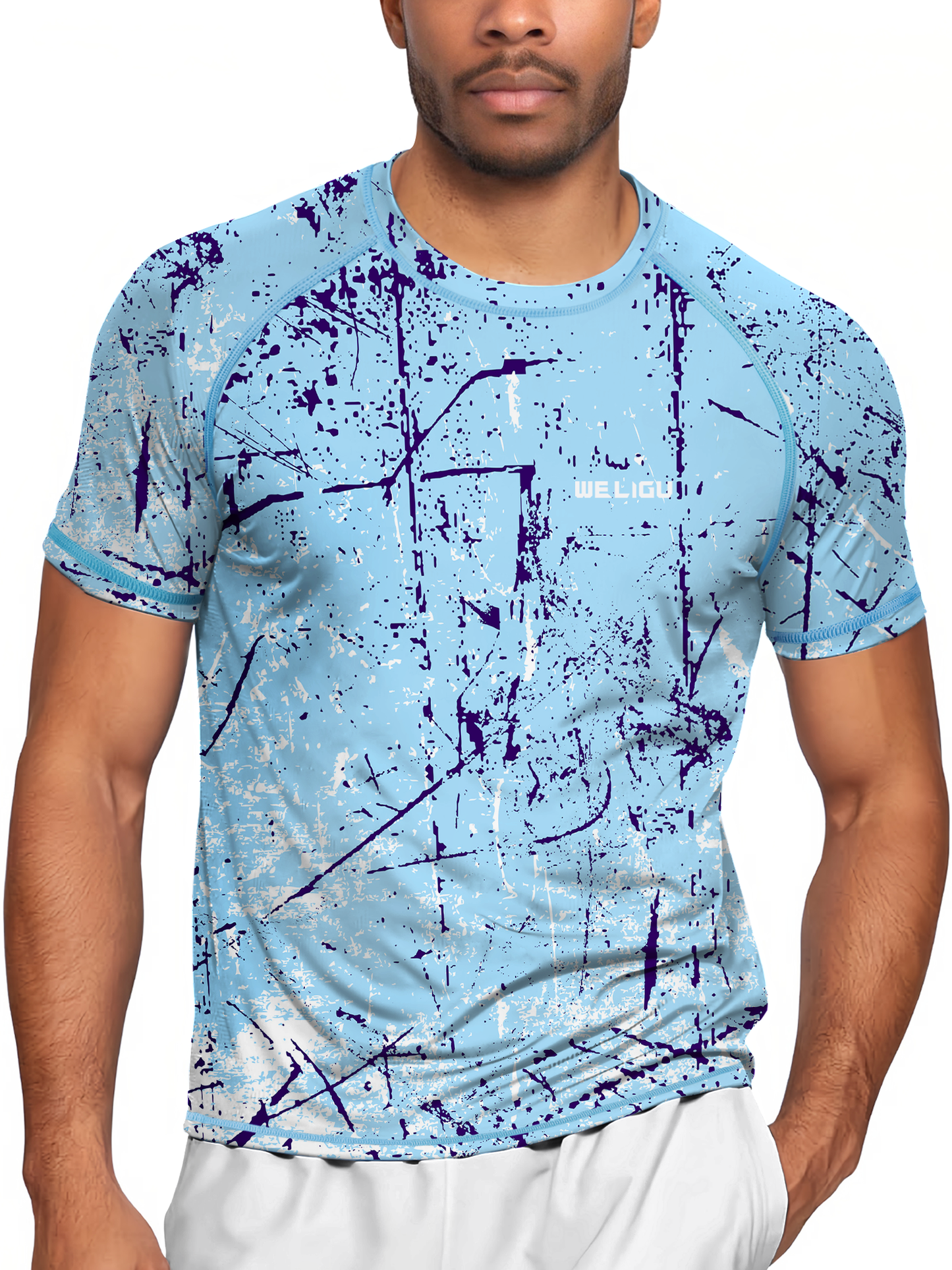 Sky Blue Splash-Ink UPF 50+ Sunscreen T-Shirt