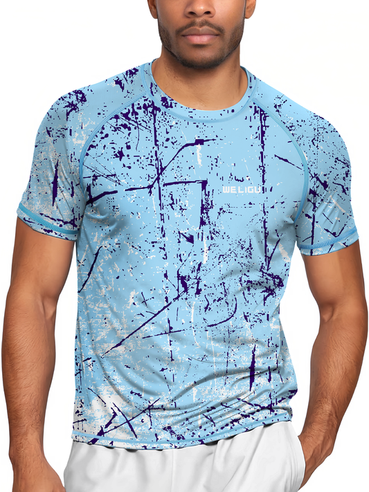 Sky Blue Splash-Ink UPF 50+ Sunscreen T-Shirt