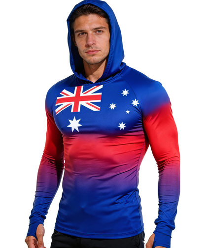Blue-Red Gradient Australian Flag UPF 50+ Sunscreen Hoodie